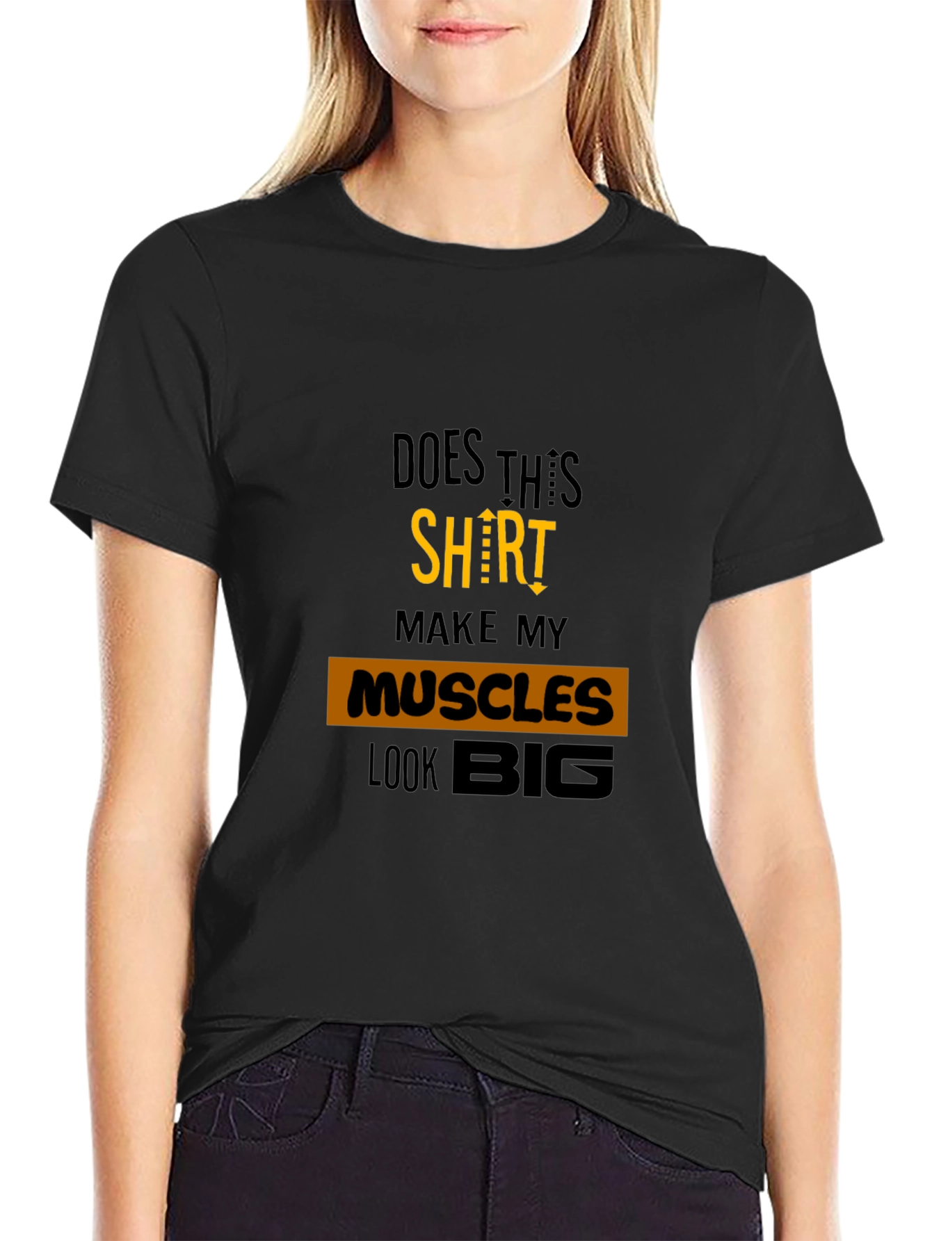 Black Muscle Humor Graphic Tee - Black Cotton T-Shirt view 2