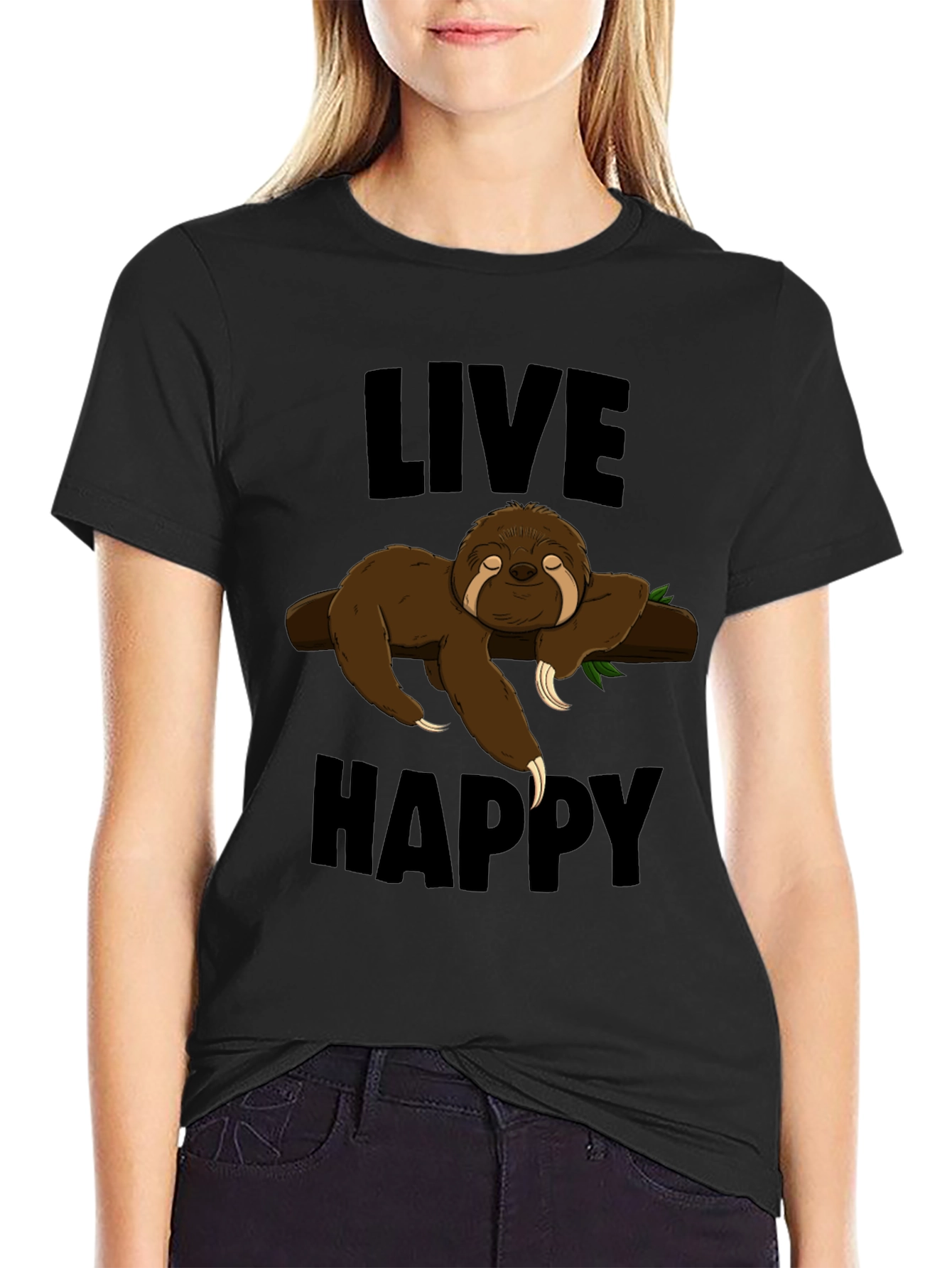 Black Live Happy Sloth Graphic T-Shirt - Comfort & Style view 2