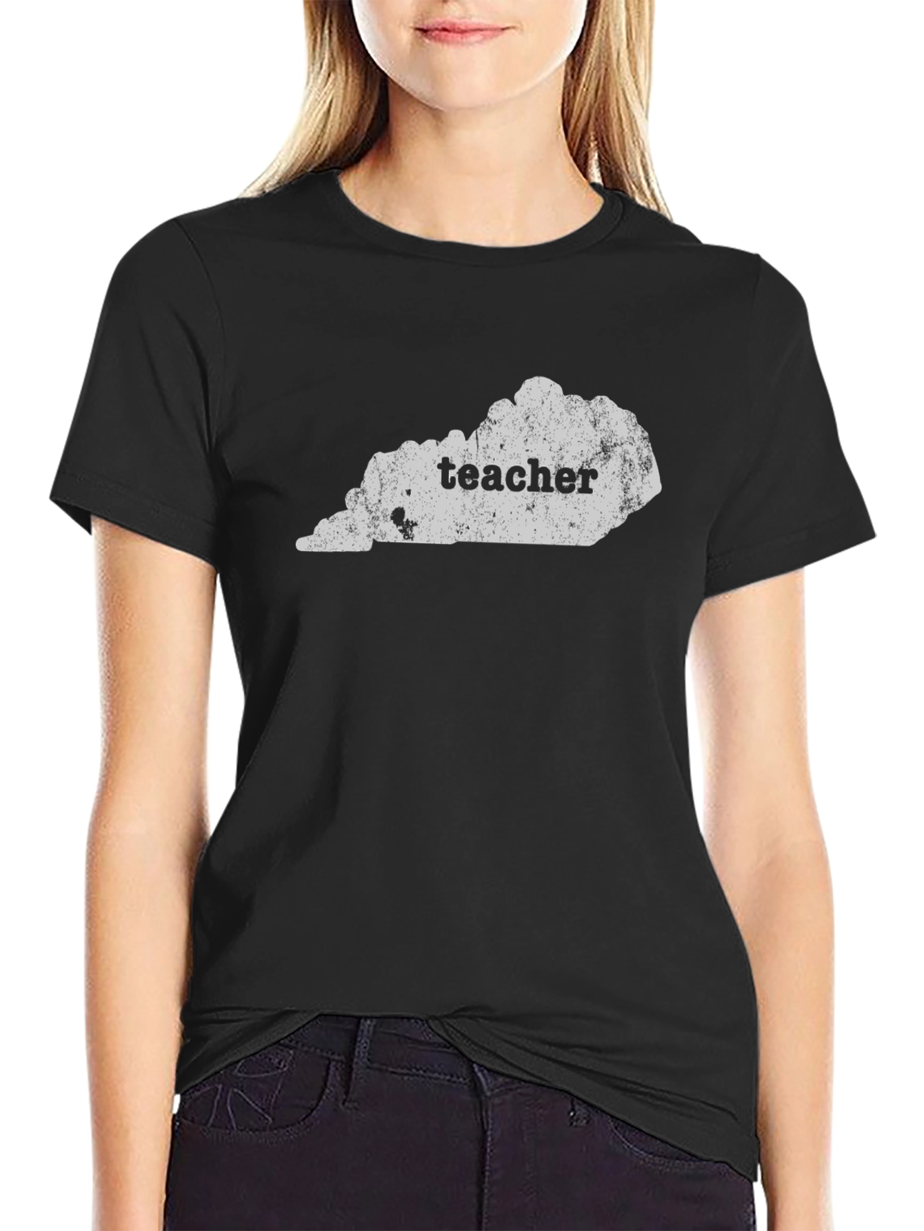 Black Kentucky Teacher Graphic T-Shirt - Unisex Black Tee view 2