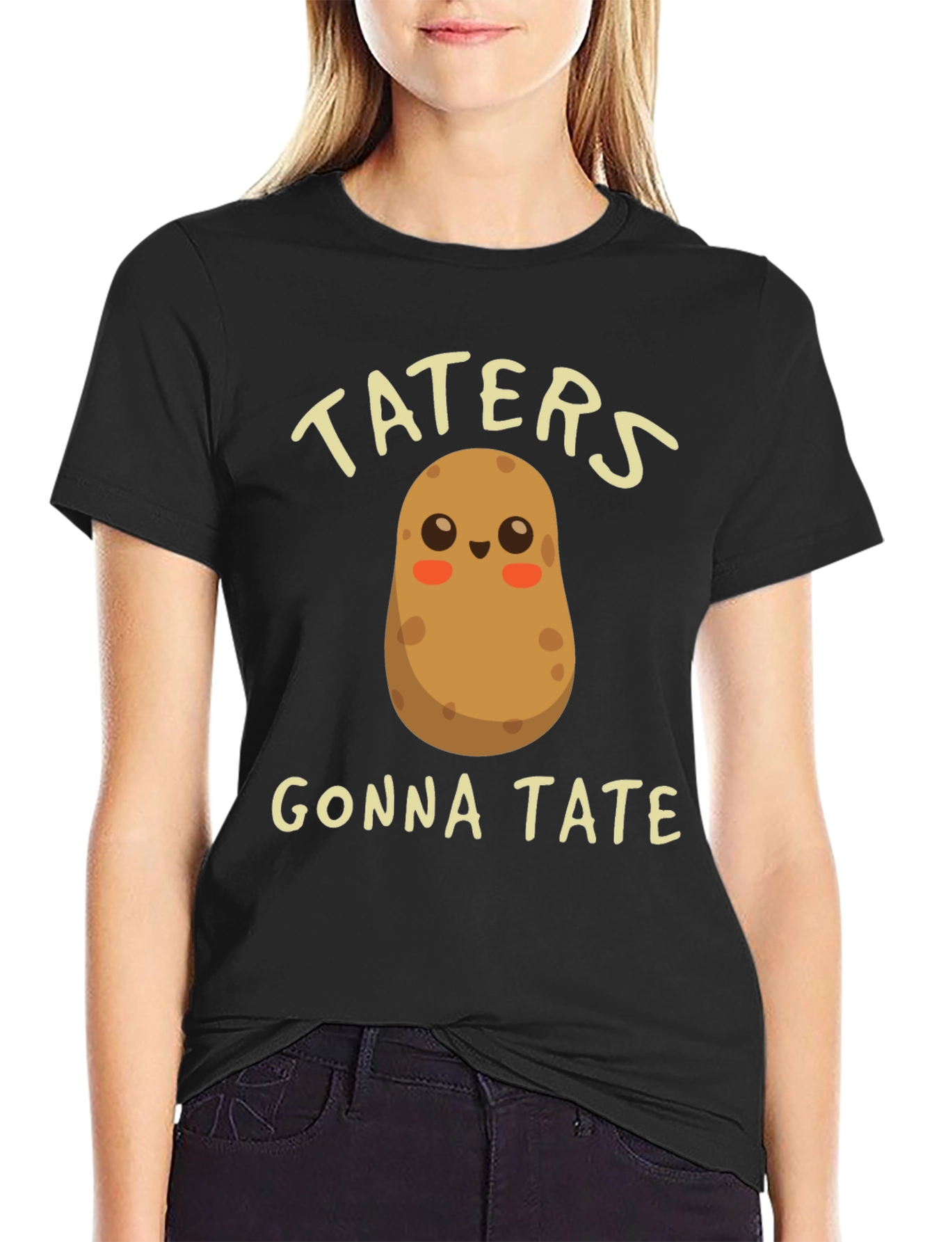 Black Funny Potato T-Shirt - Taters Gonna Tate - Novelty Tee view 2