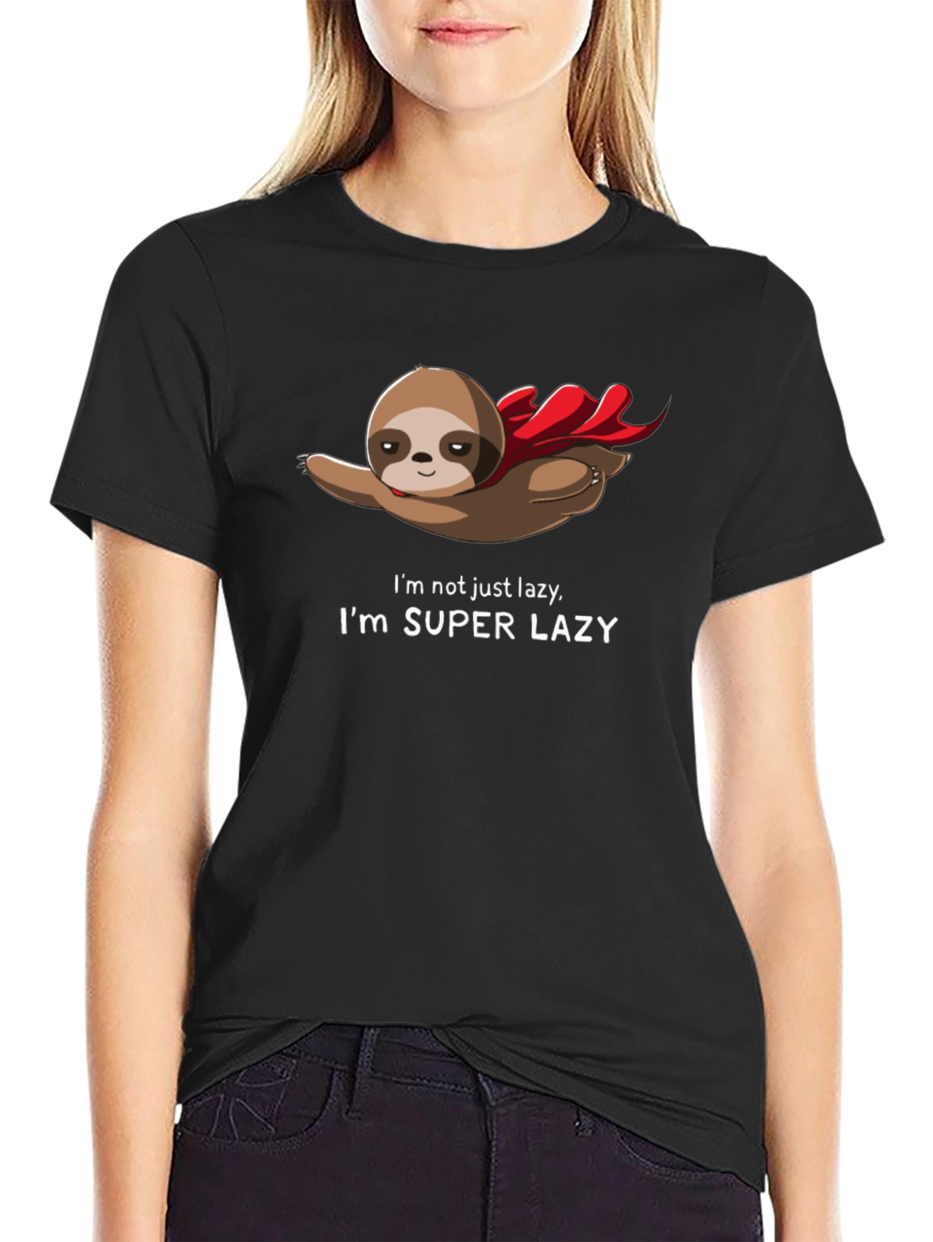 Black Super Lazy Sloth T-Shirt - Funny Animal Tee view 2
