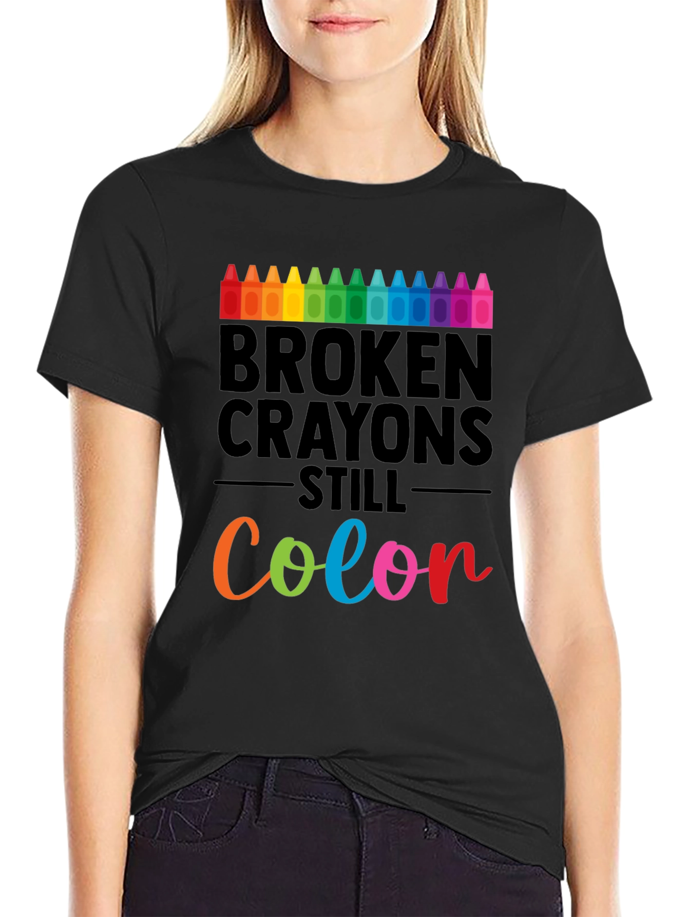 Black Broken Crayons Still Color T-Shirt view 2
