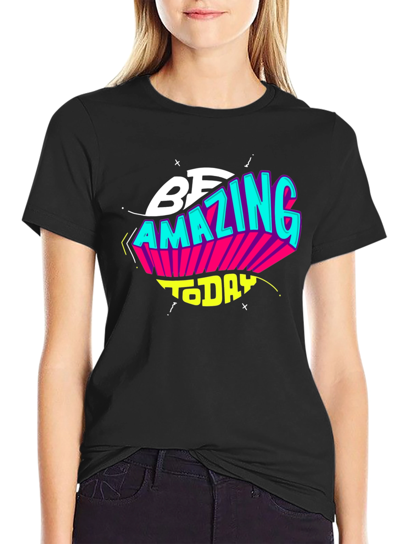 Black Be Amazing Today Black Graphic T-Shirt view 2