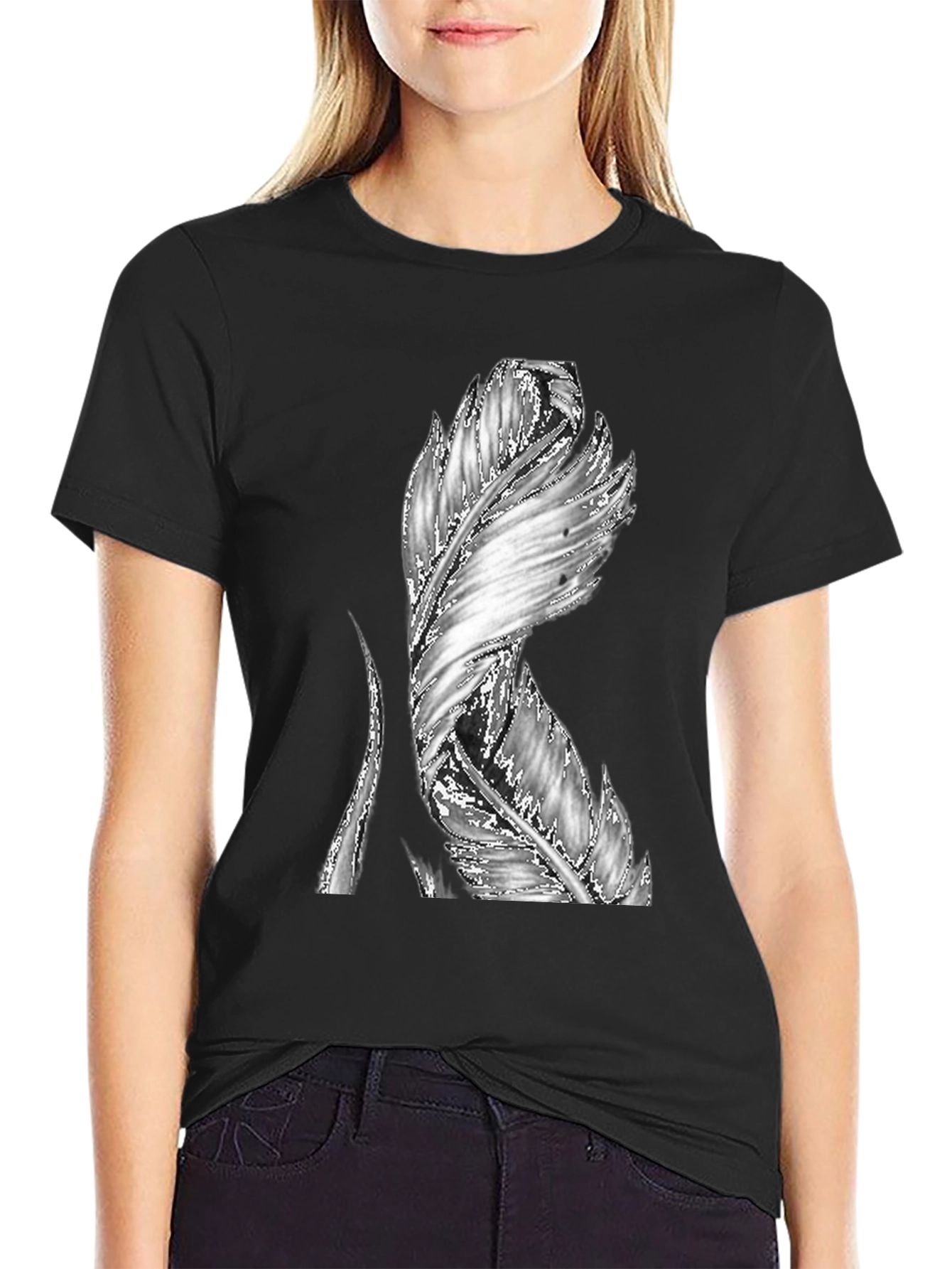 Black Feather Graphic Black T-Shirt - Unique Design view 2