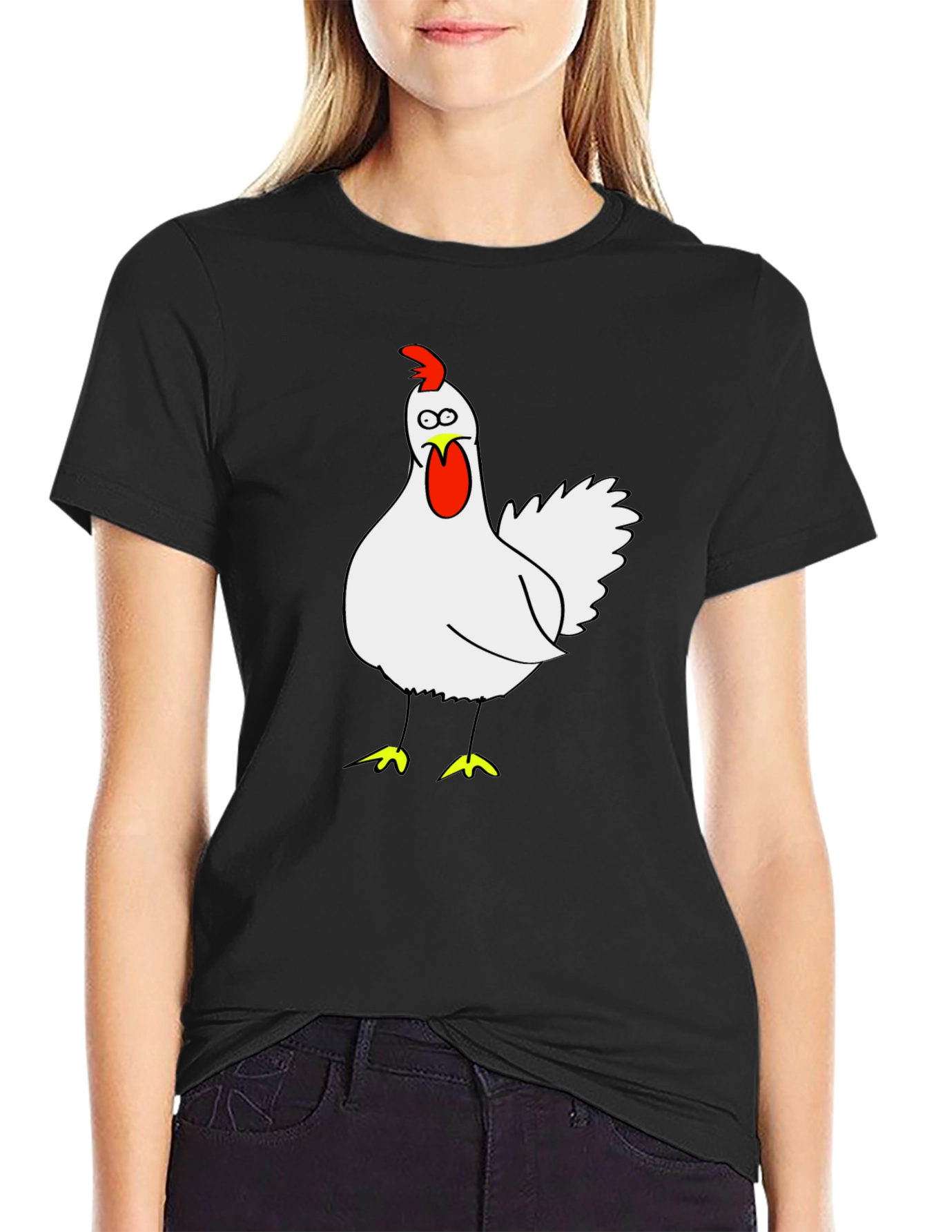 Black Funny Chicken Graphic Tee - Black Cotton T-Shirt view 2