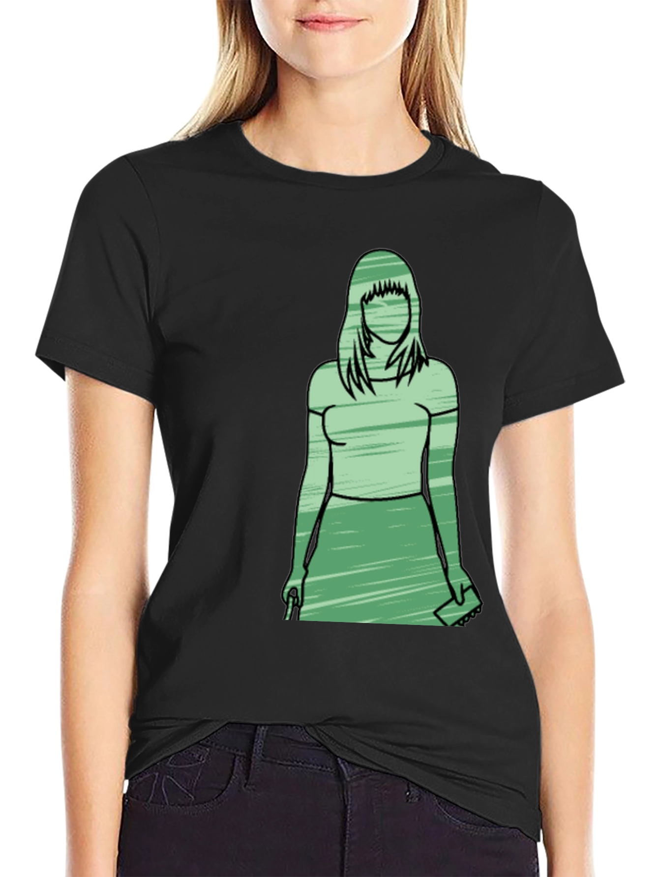 Black Silhouette Woman Graphic T-Shirt - Trendy Casual Wear view 2