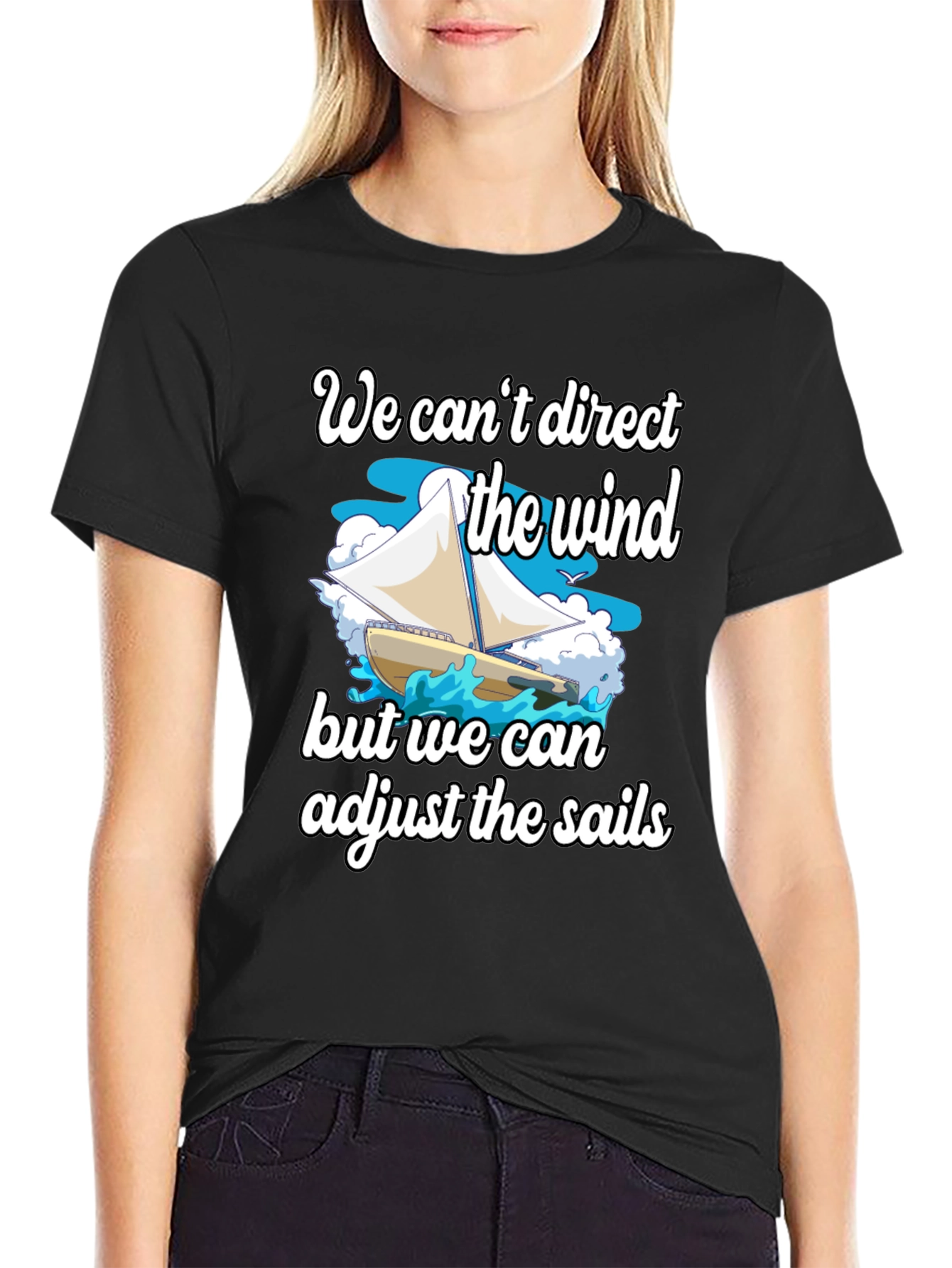 Black Sailboat T-Shirt: Adjust the Sails Graphic Tee view 2