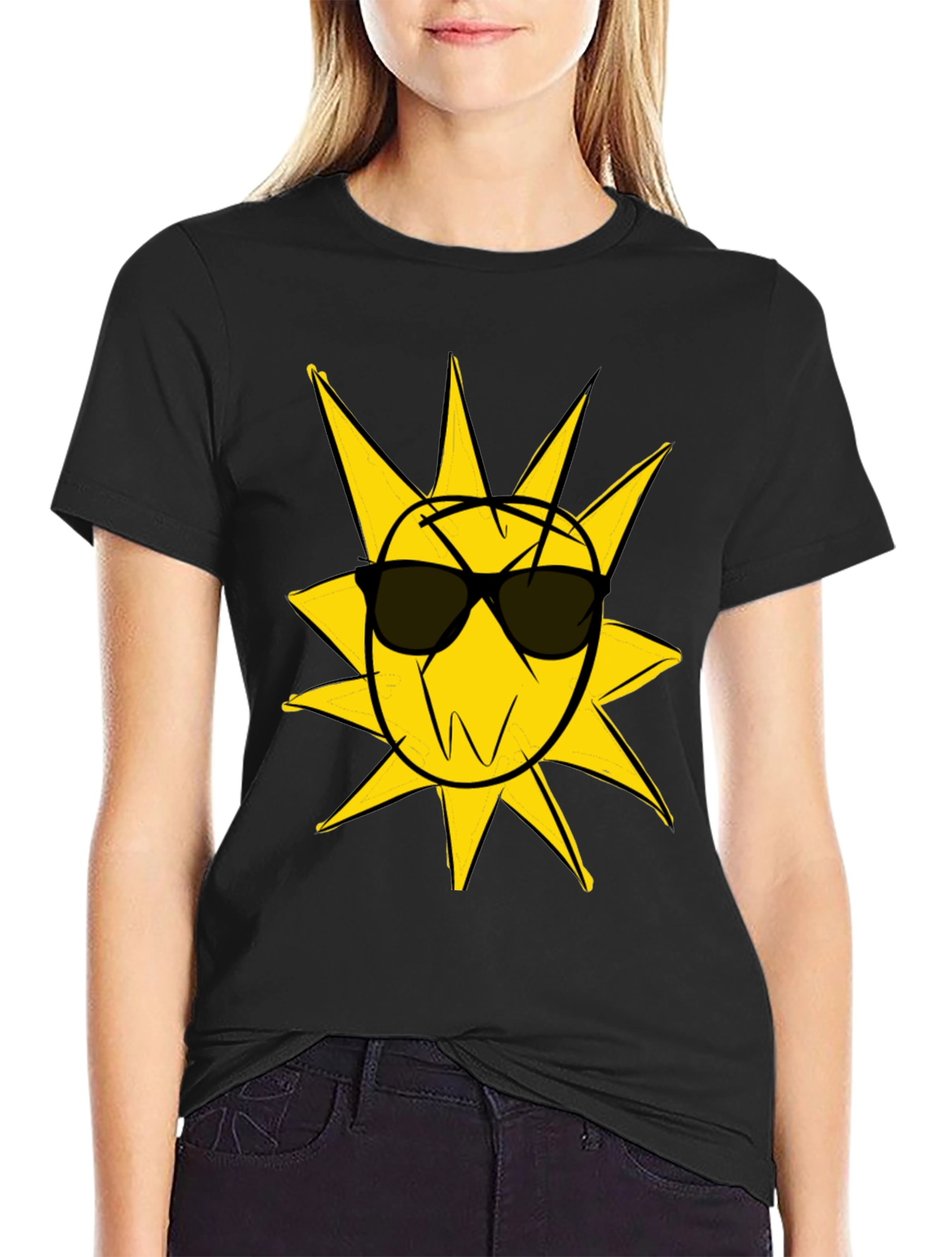Black Cool Sun Graphic Black T-Shirt view 2