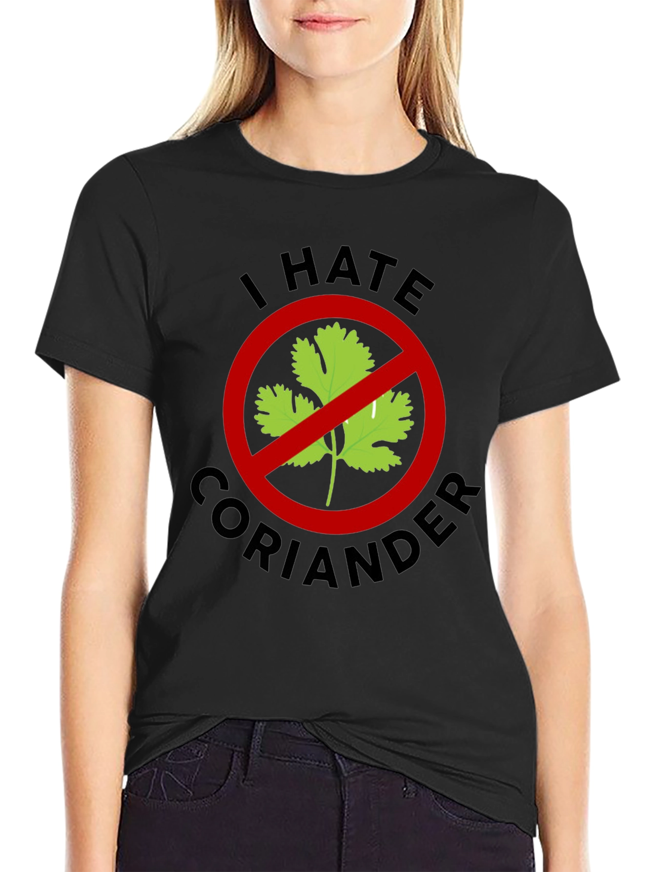 Black I Hate Coriander T-Shirt - Funny Foodie Tee view 2