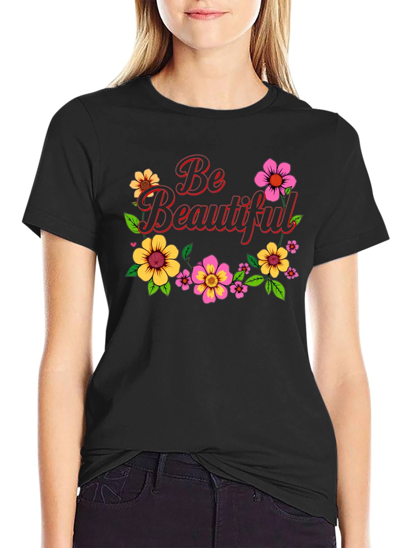 Black Be Beautiful Floral Graphic Black T-Shirt view 2