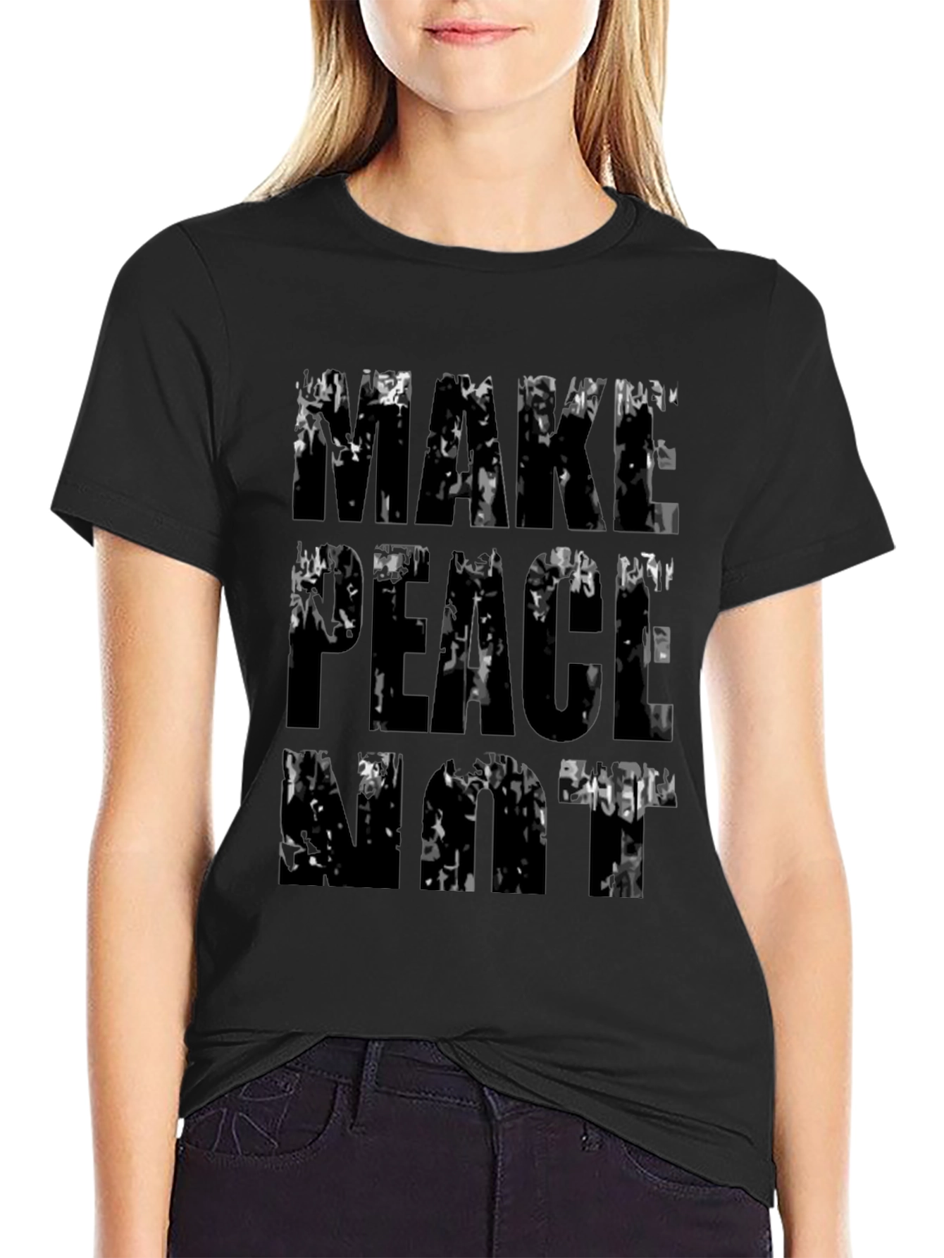 Black Make Peace Not War Graphic T-Shirt view 2