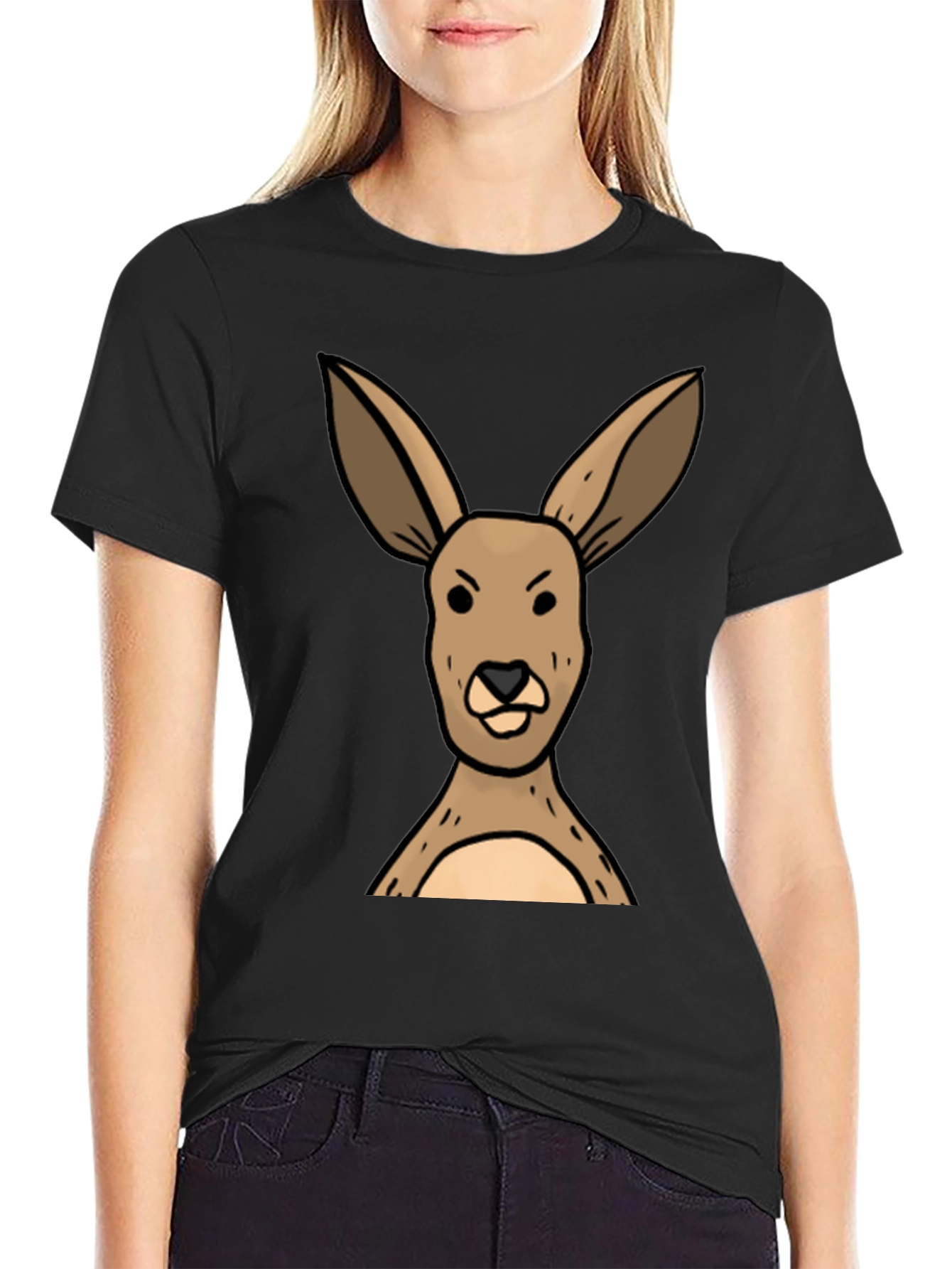 Black Funny Kangaroo Graphic Tee - Unisex Black T-Shirt view 2