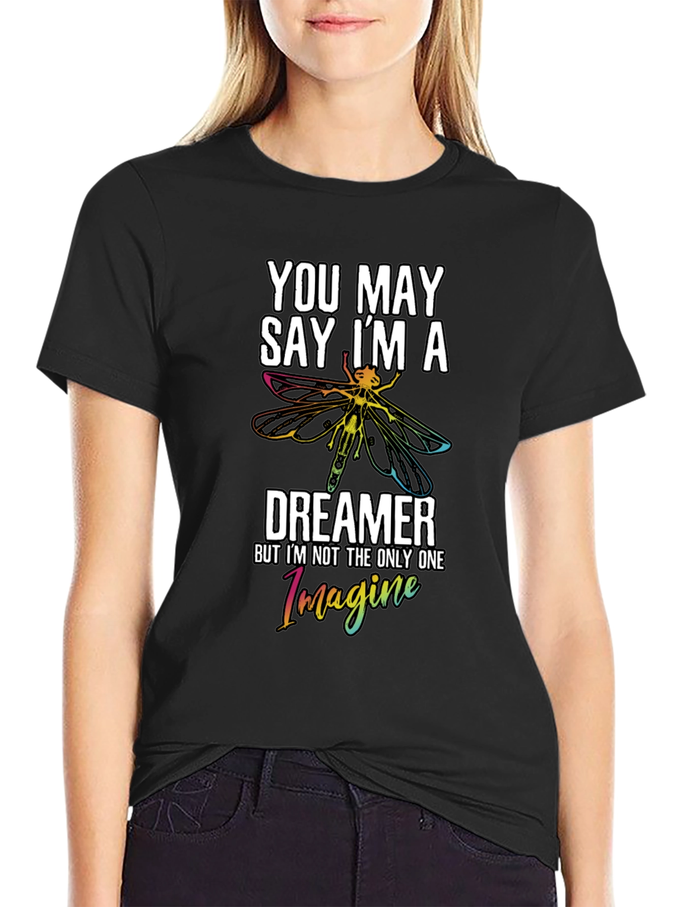 Black You May Say I'm a Dreamer Black Graphic Tee view 2
