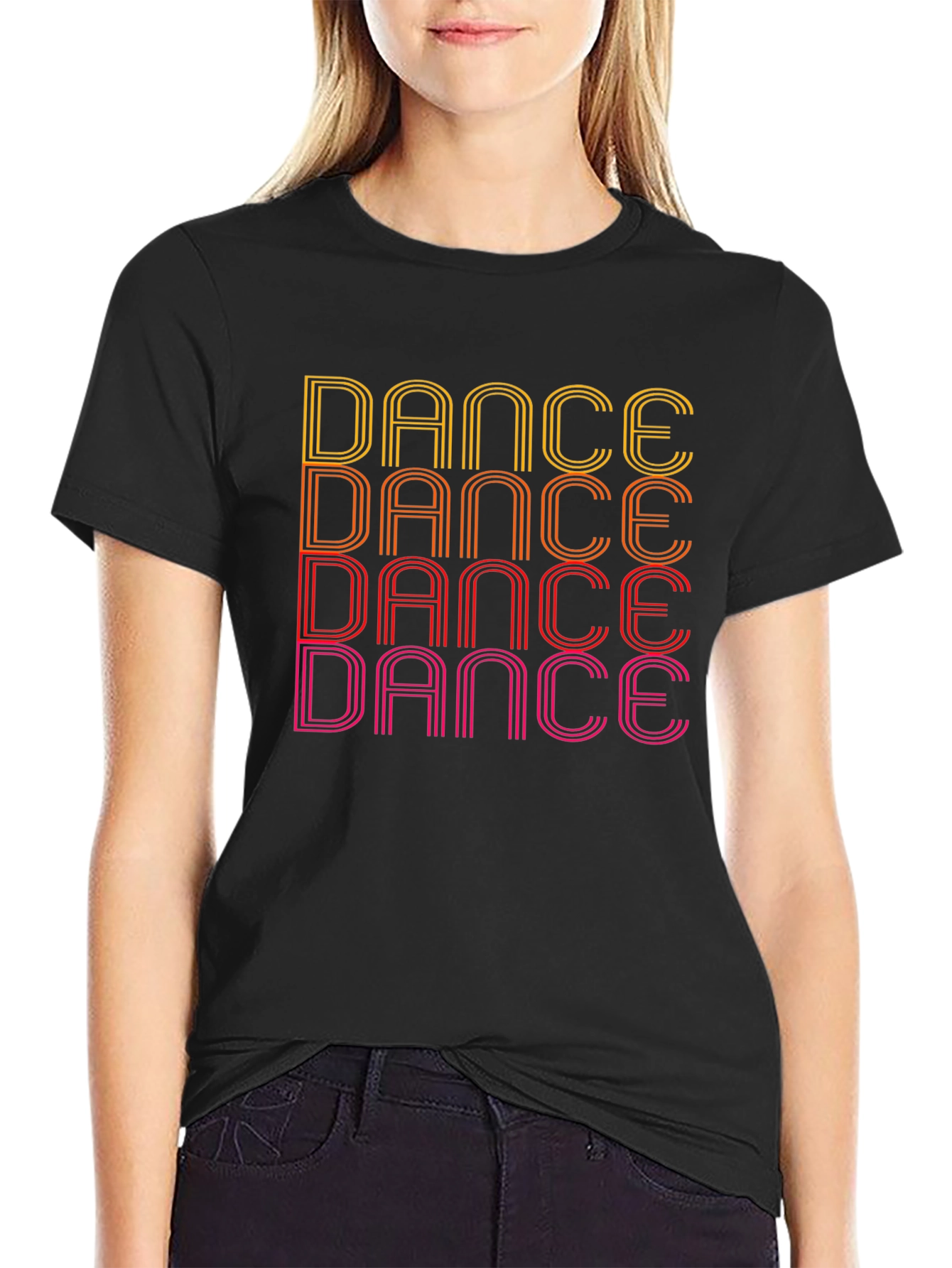 Black Retro Dance Graphic Tee - Black Cotton T-Shirt view 2