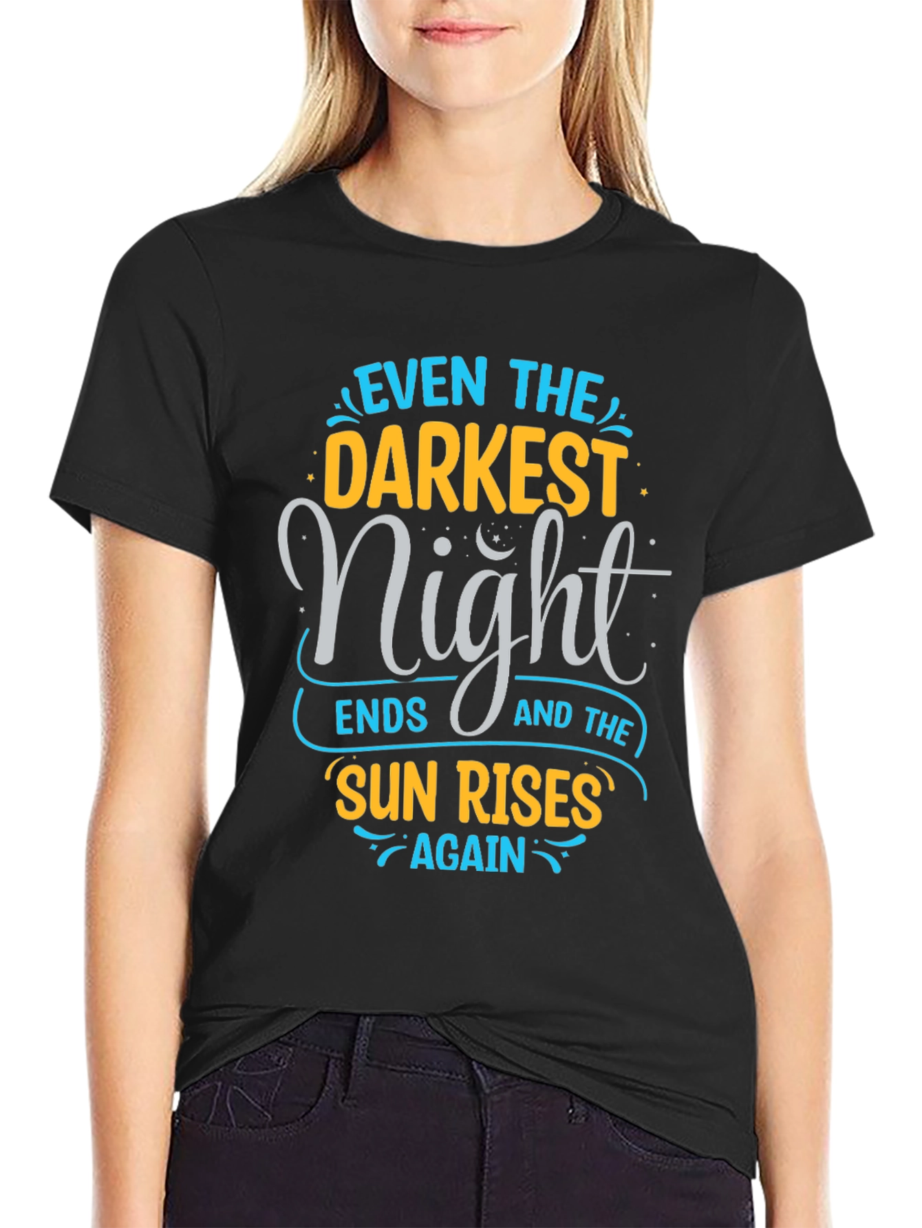 Black Inspirational Quote Graphic Tee - "Even The Darkest Night" view 2