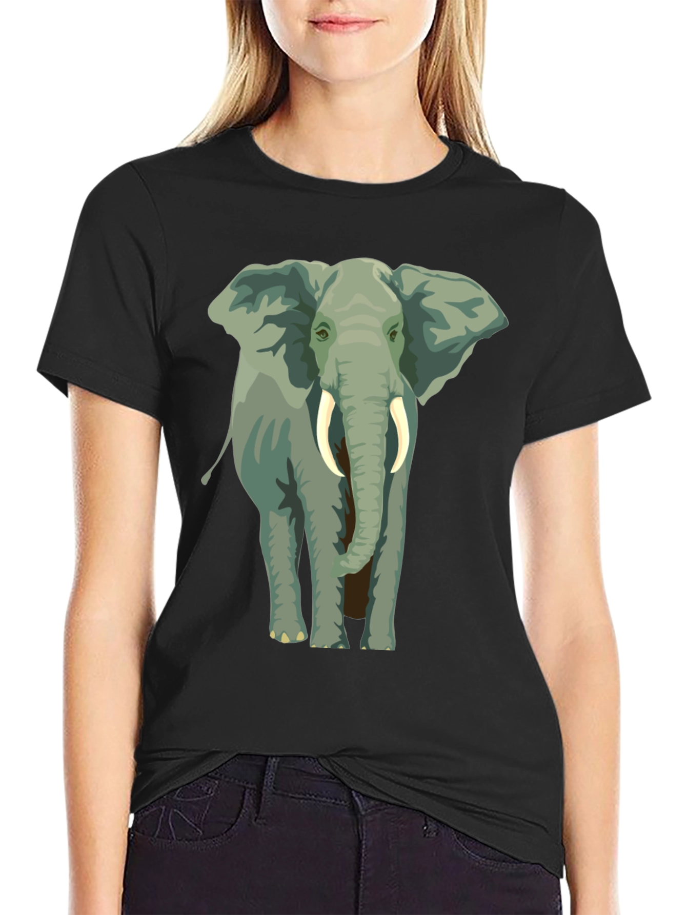 Black Elephant Graphic Print T-Shirt - Black view 2