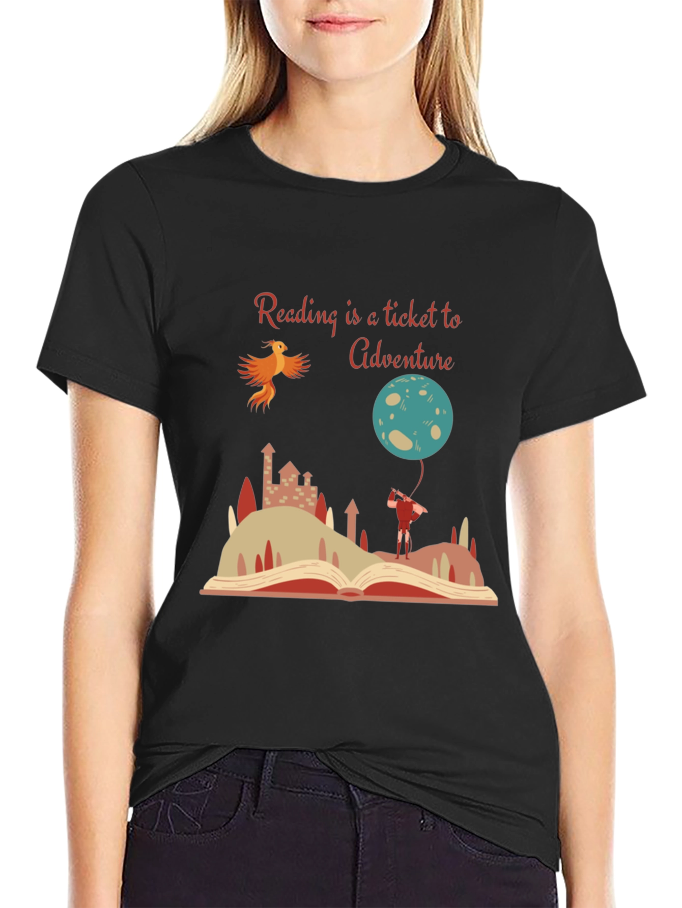 Black Reading Adventure Tee - Book Lover's T-Shirt view 2