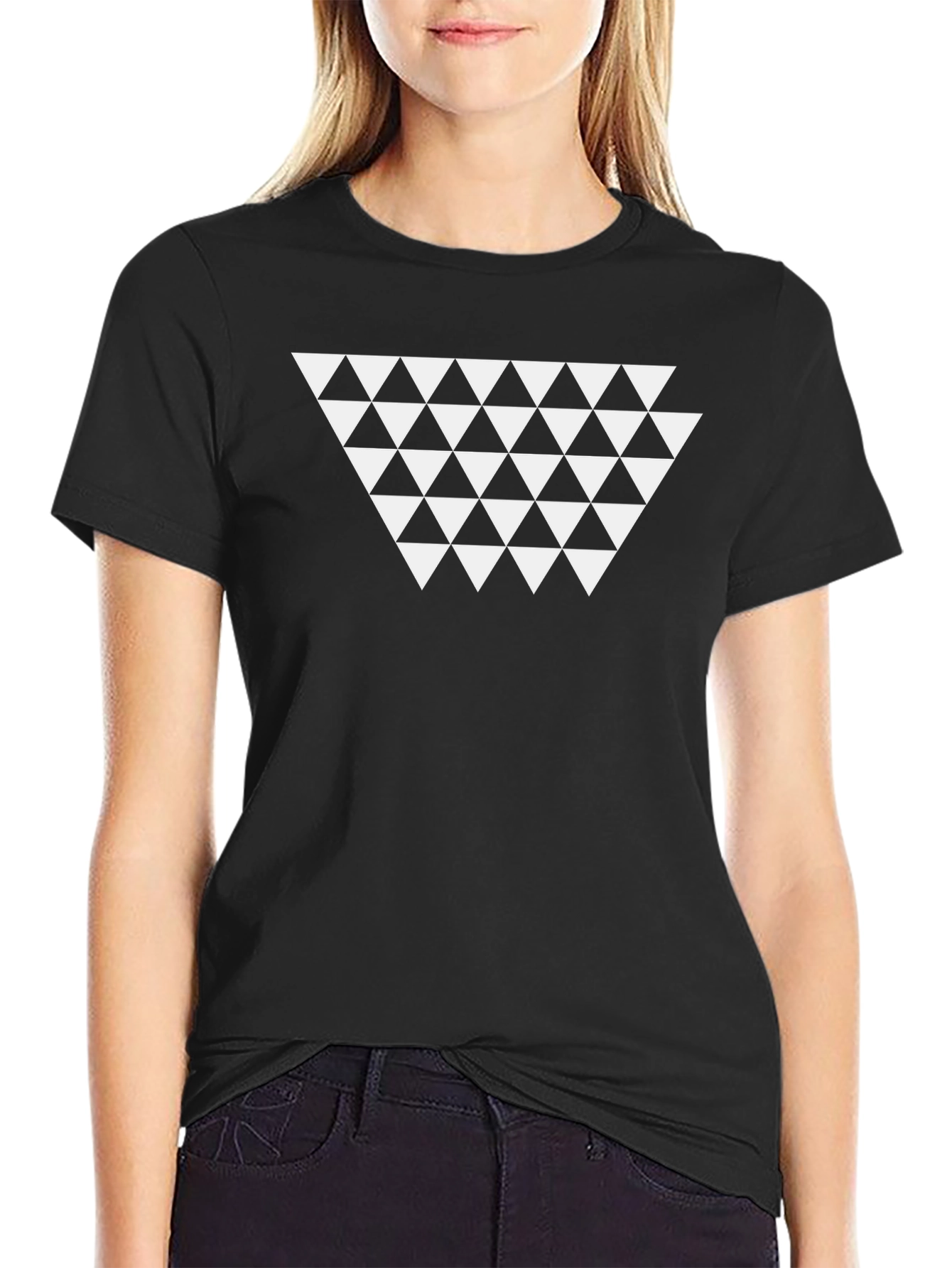 Black Geometric Triangle Graphic Tee - Modern Minimalist Shirt view 2