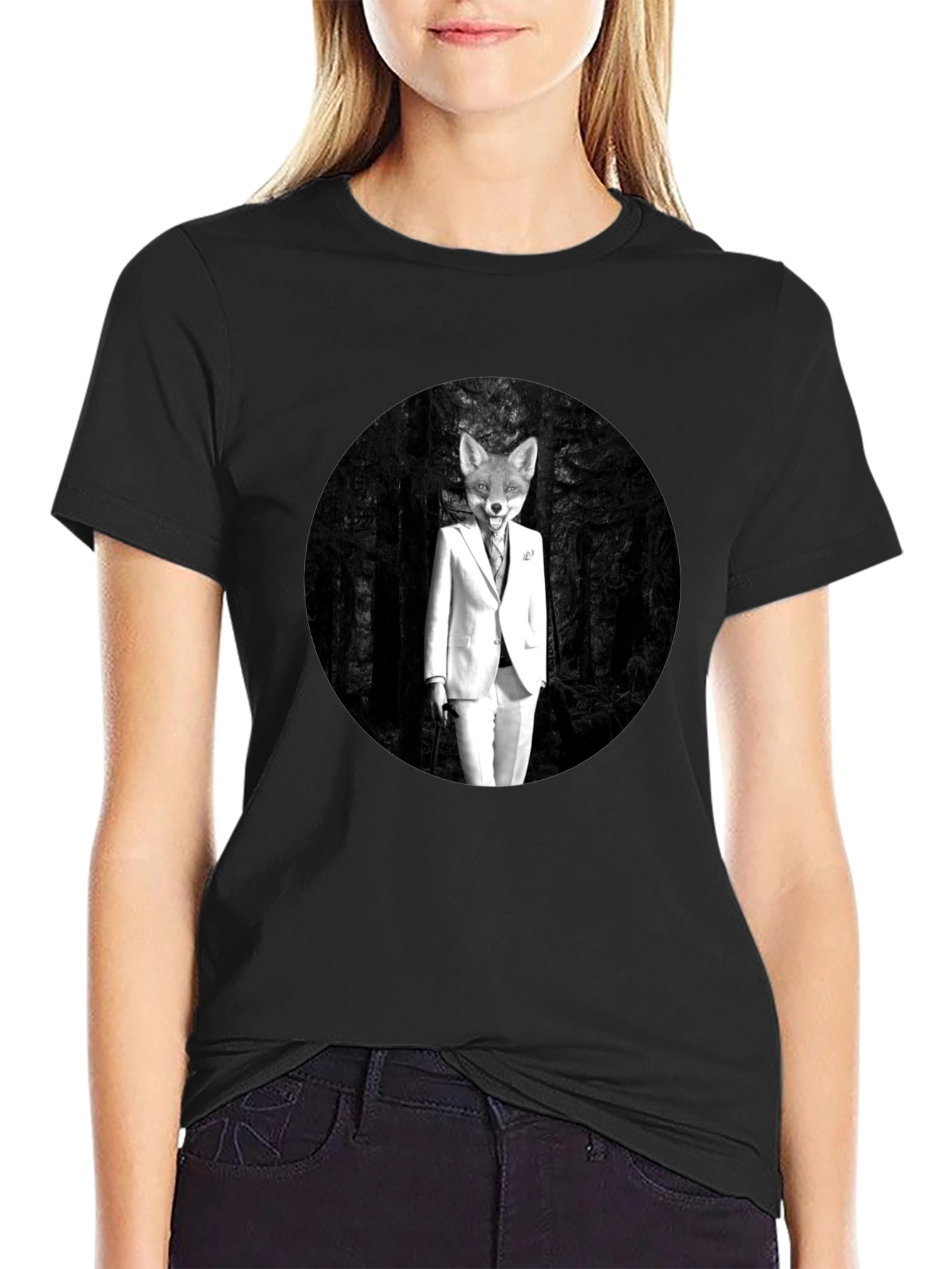 Black Sophisticated Fox Black T-Shirt view 2