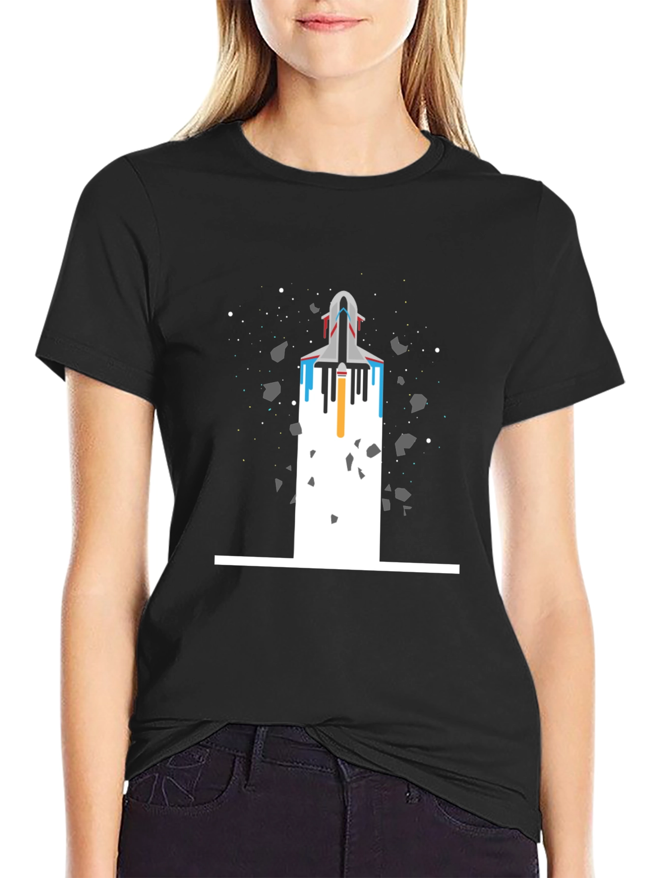 Black Space Shuttle Launch T-Shirt view 2