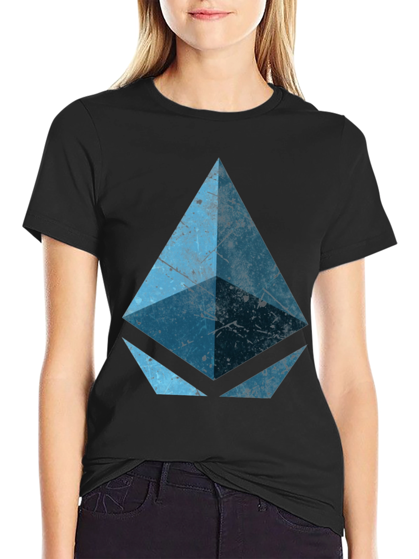 Black Geometric Blue Graphic Print Black Tee view 2