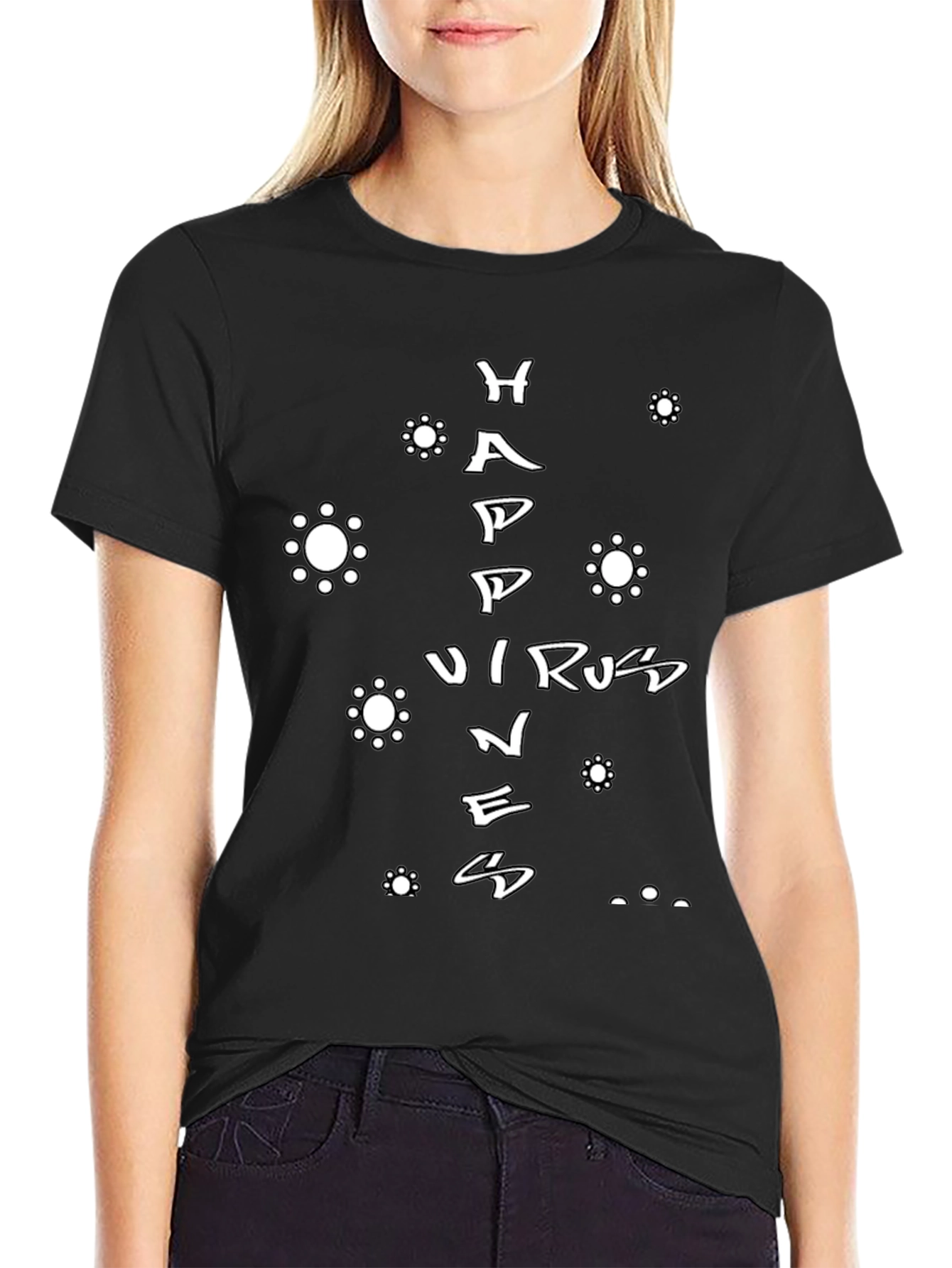 Black Happy Virus Kindness T-Shirt - Black Cotton Tee view 2