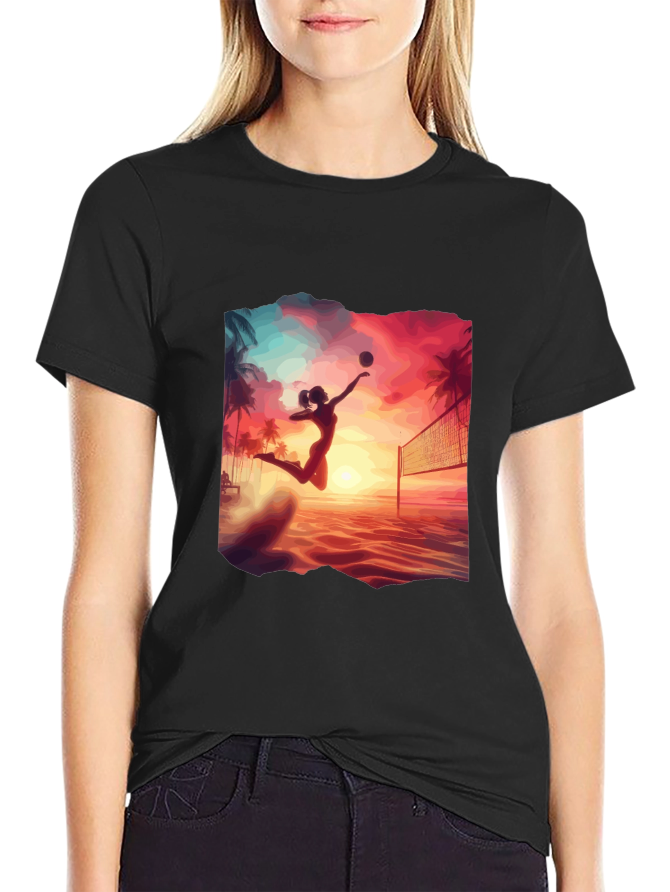 Black Sunset Volleyball T-Shirt view 2