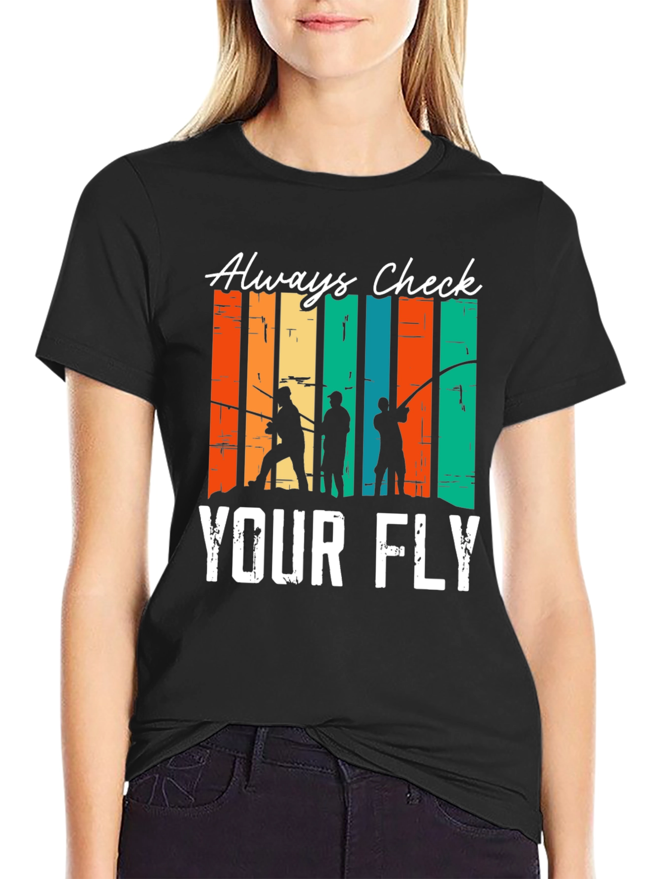 Black Always Check Your Fly Fishing T-Shirt view 2