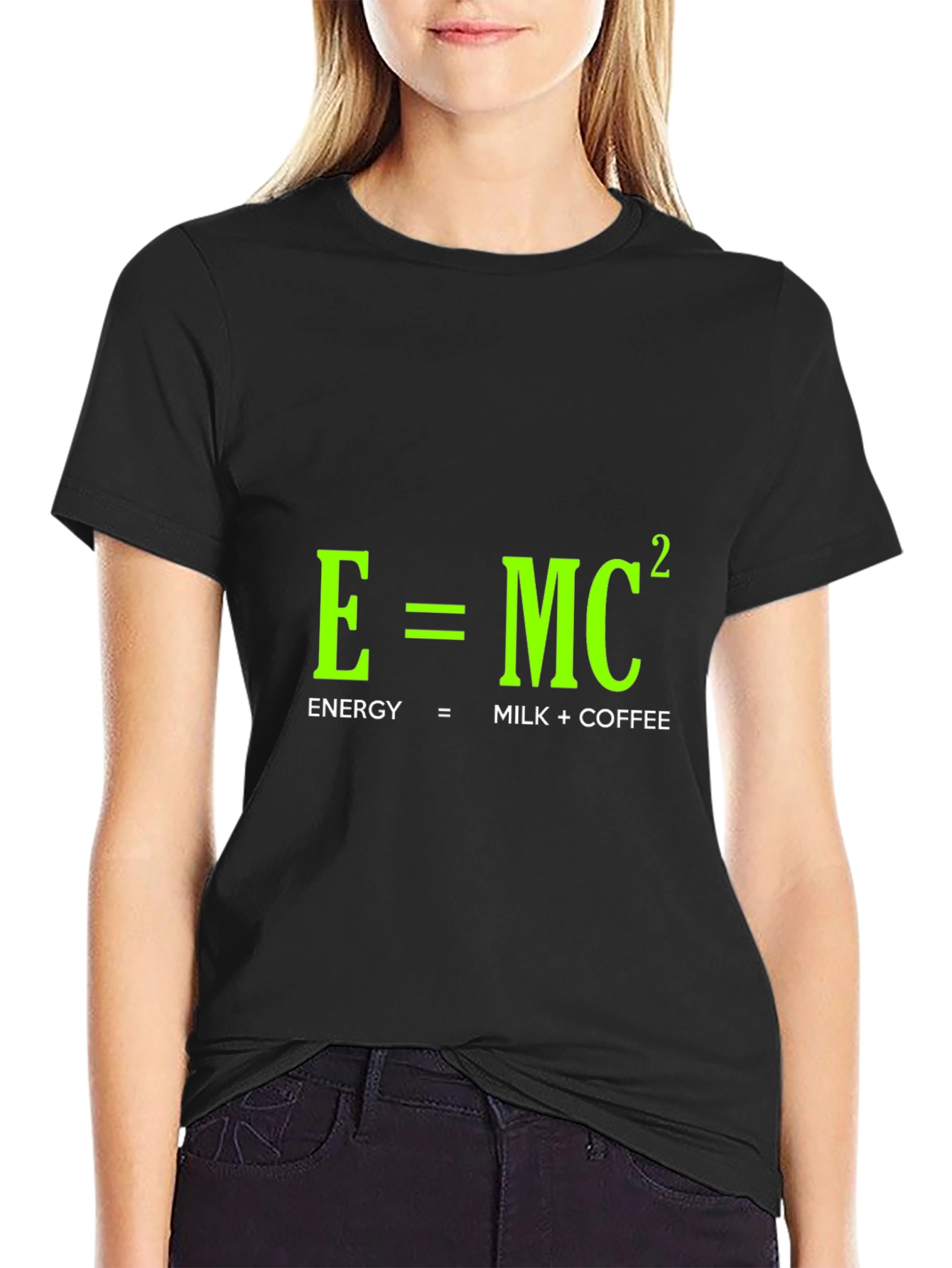 Black Funny Energy Equation T-Shirt: Milk + Coffee = Power! view 2