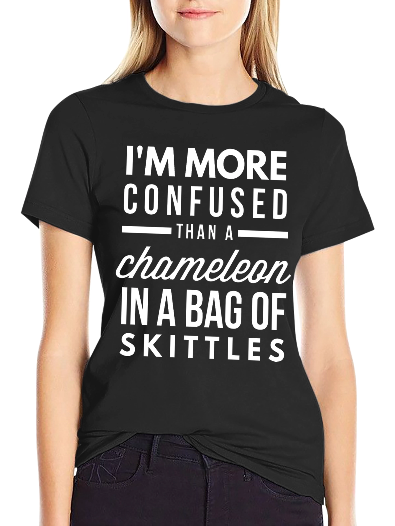 Black Confused Chameleon Skittles Graphic T-Shirt view 2