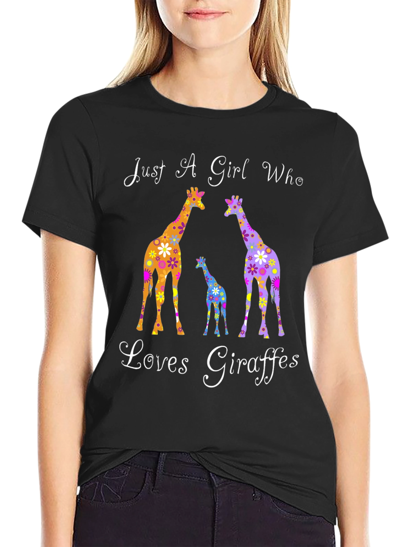 Black Giraffe Lover Graphic Tee | Women's Giraffe T-Shirt view 2