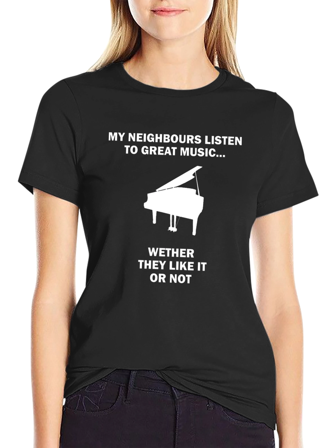 Black Great Music Piano T-Shirt view 2