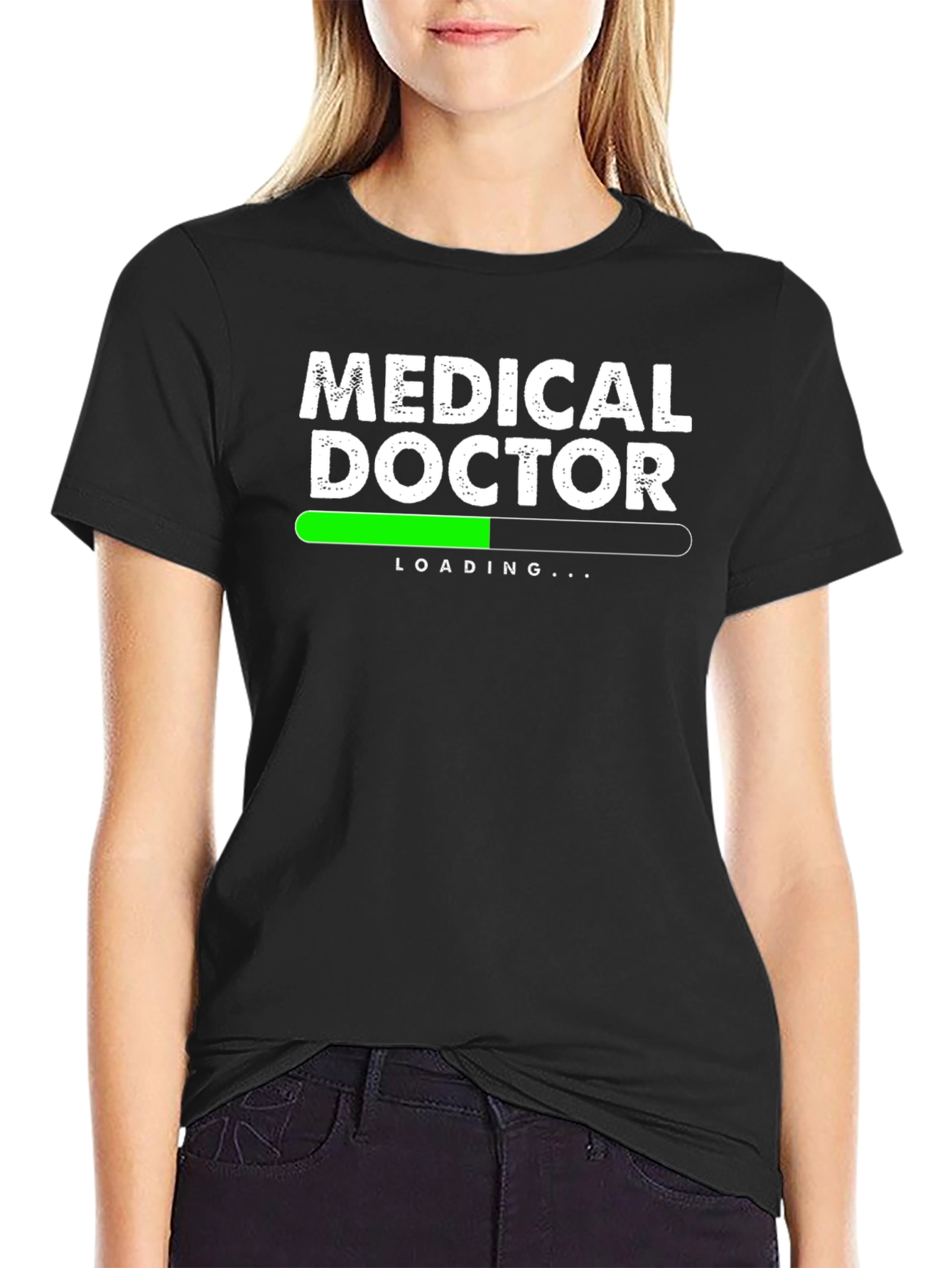 Black Medical Doctor Loading Black T-Shirt view 2