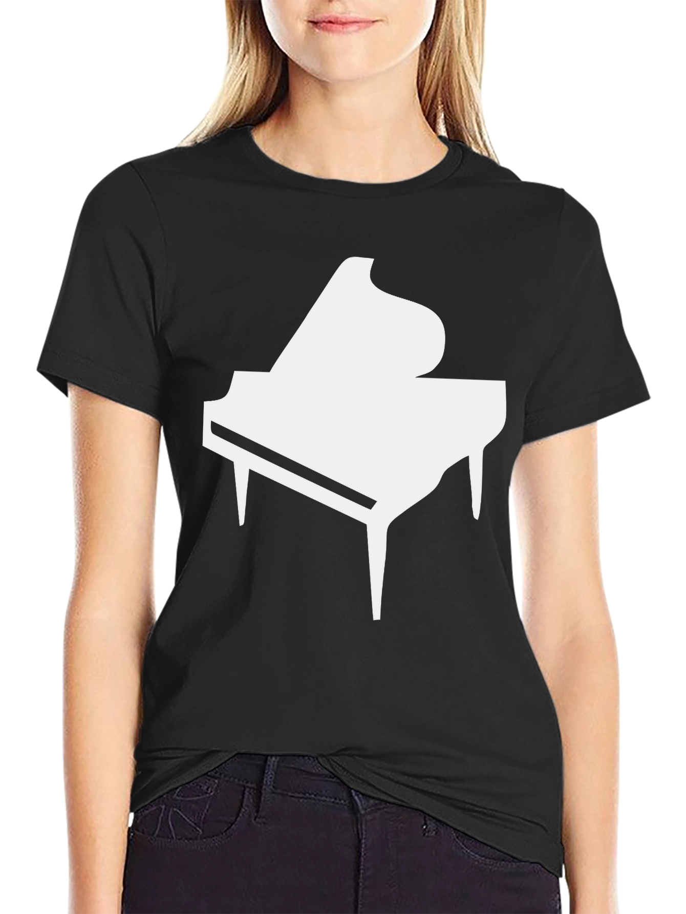 Black Grand Piano Graphic Tee - Music Lover's T-Shirt view 2