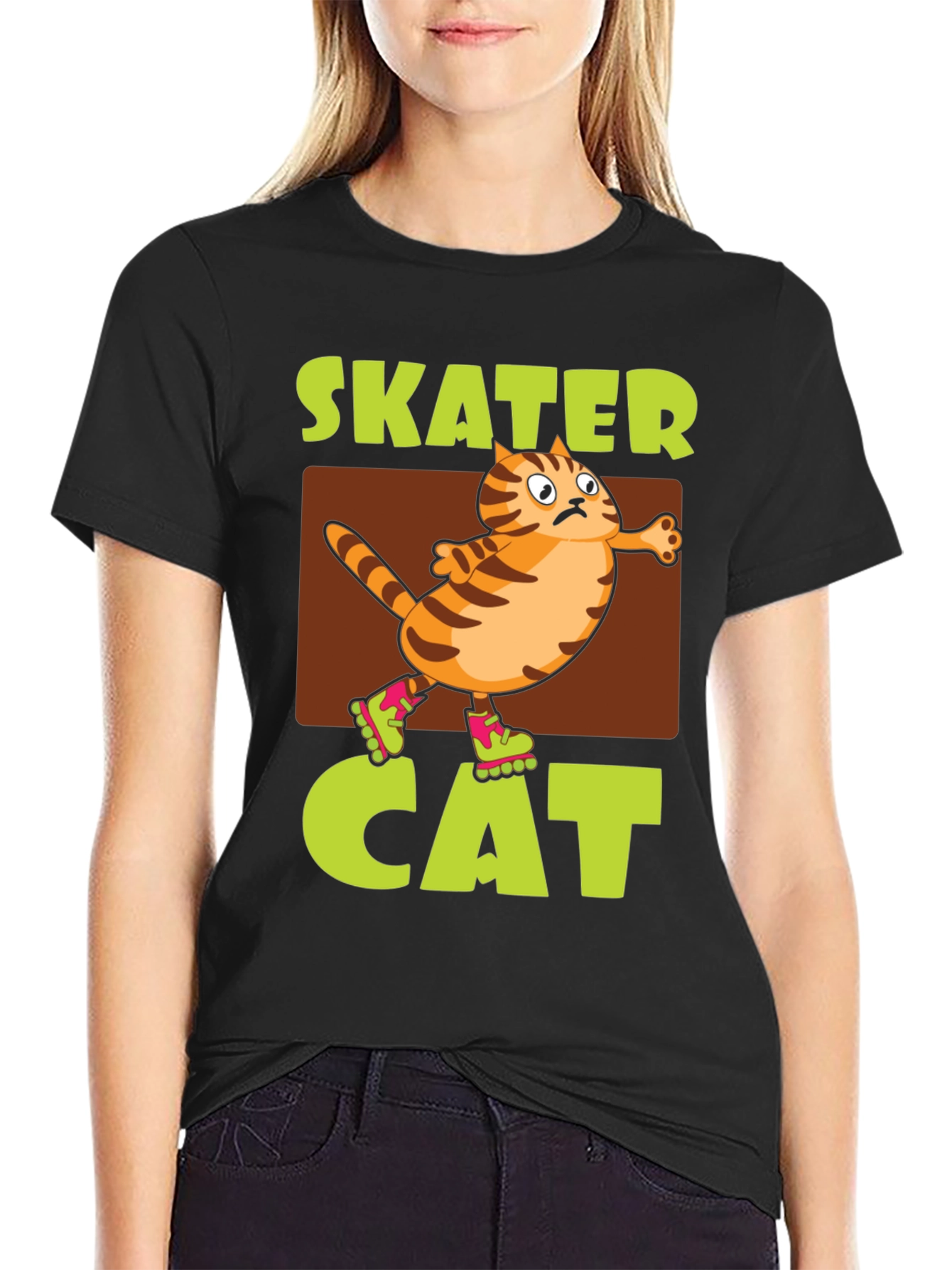 Black Skater Cat Graphic Tee - Novelty Humor T-Shirt view 2