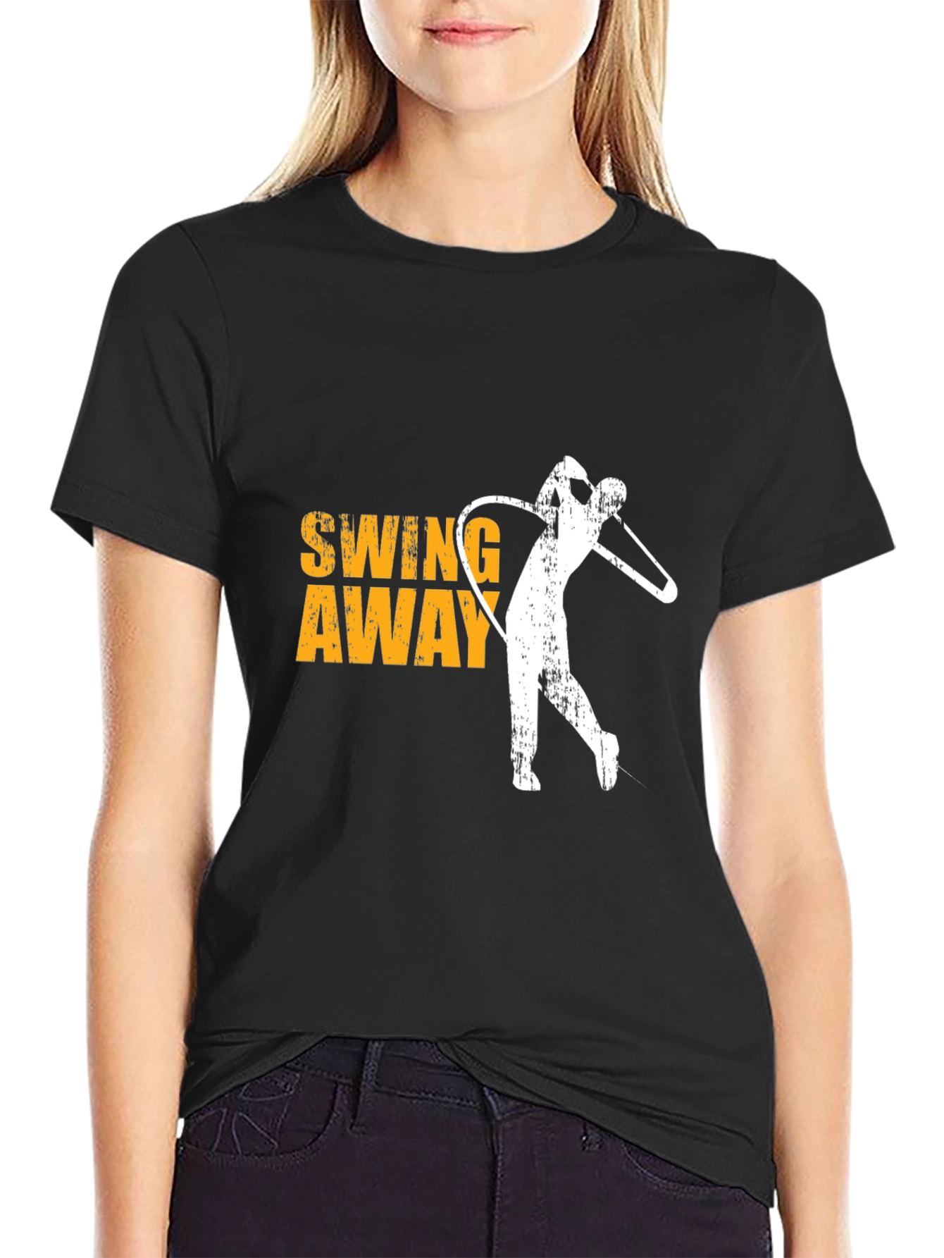 Black Golf Swing Away Tee - Black Cotton Graphic T-Shirt view 2