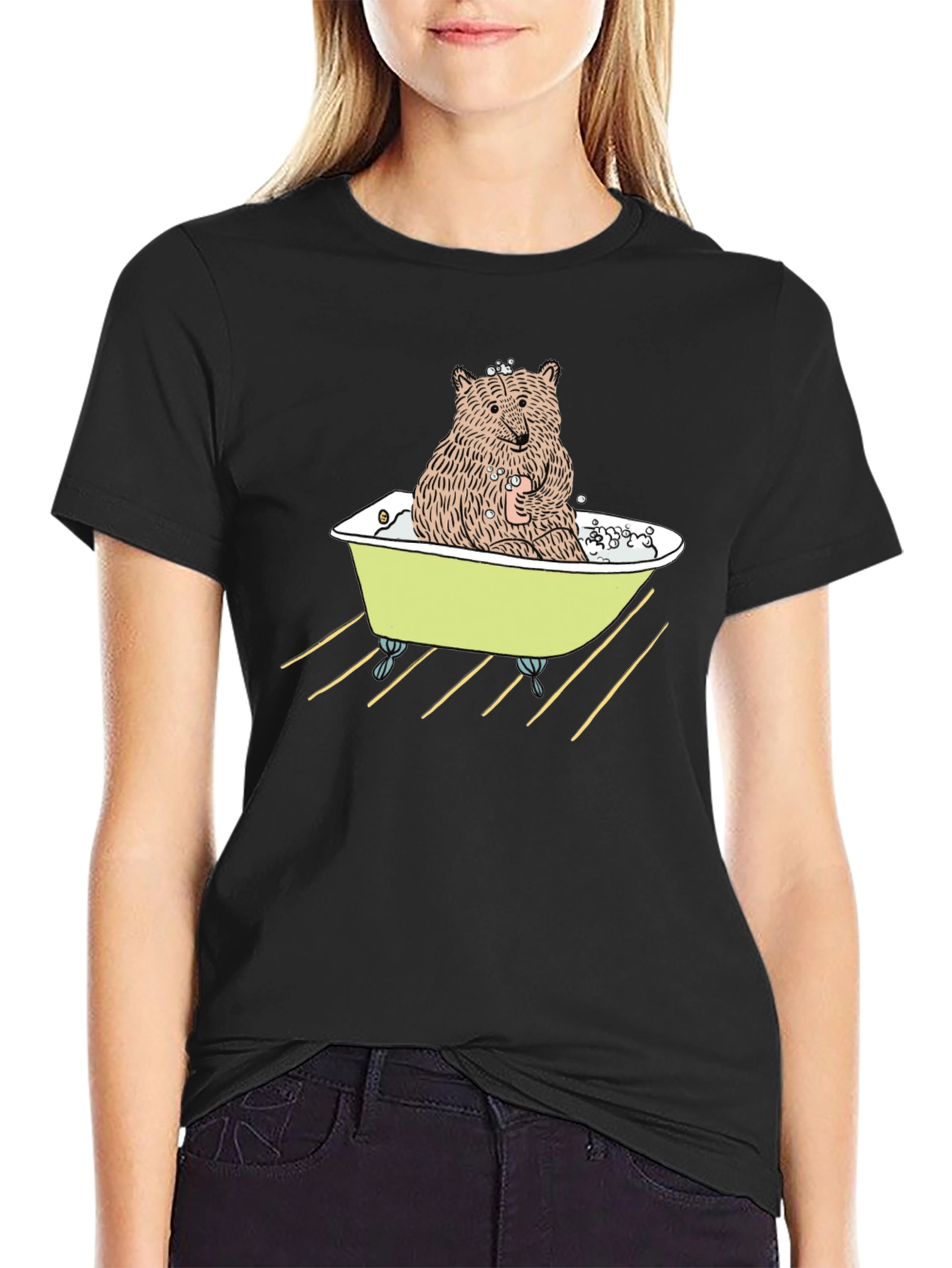 Black Bear in Bathtub Graphic Tee view 2