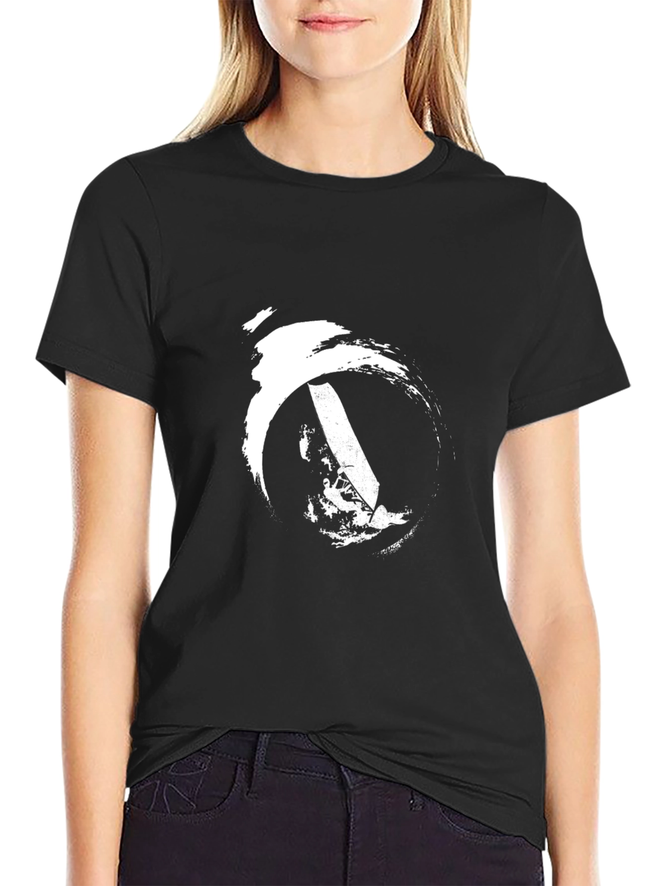 Black Modern Graphic T-Shirt - Abstract Sword Design view 2