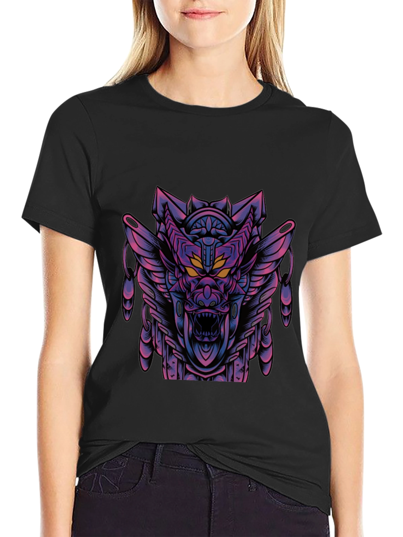 Black Cyberpunk Dragon Graphic Tee - Dark Style view 2