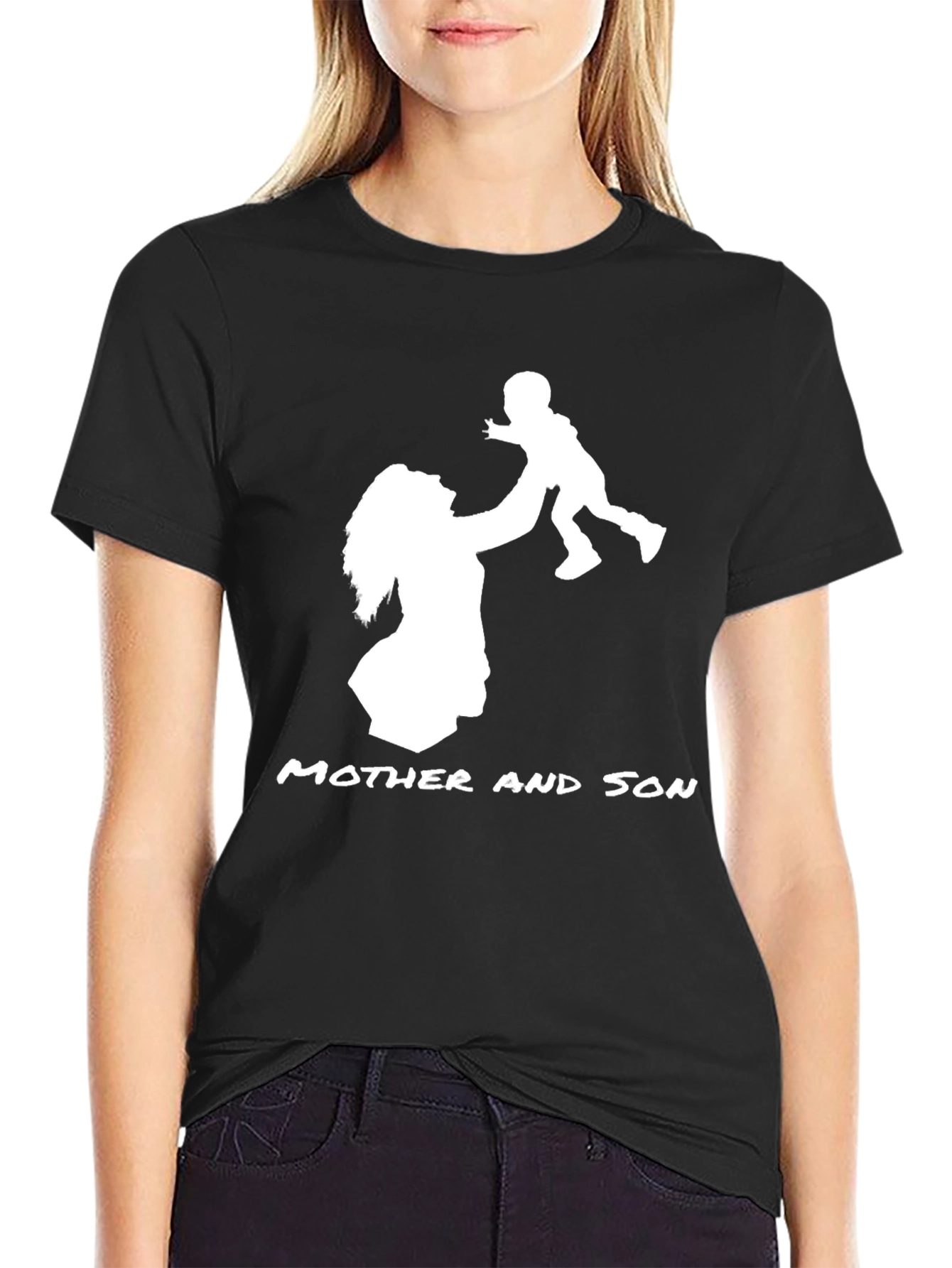Black Mother and Son Graphic Print Black T-Shirt view 2
