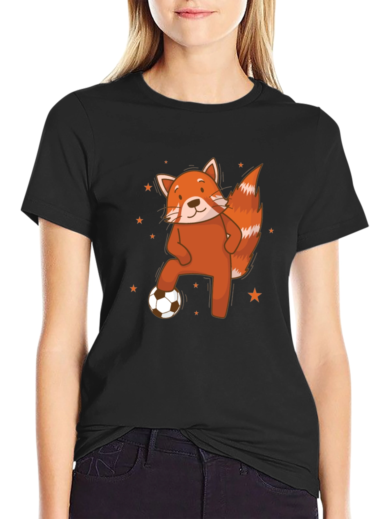 Black Red Panda Soccer T-Shirt - Cute Animal Tee view 2