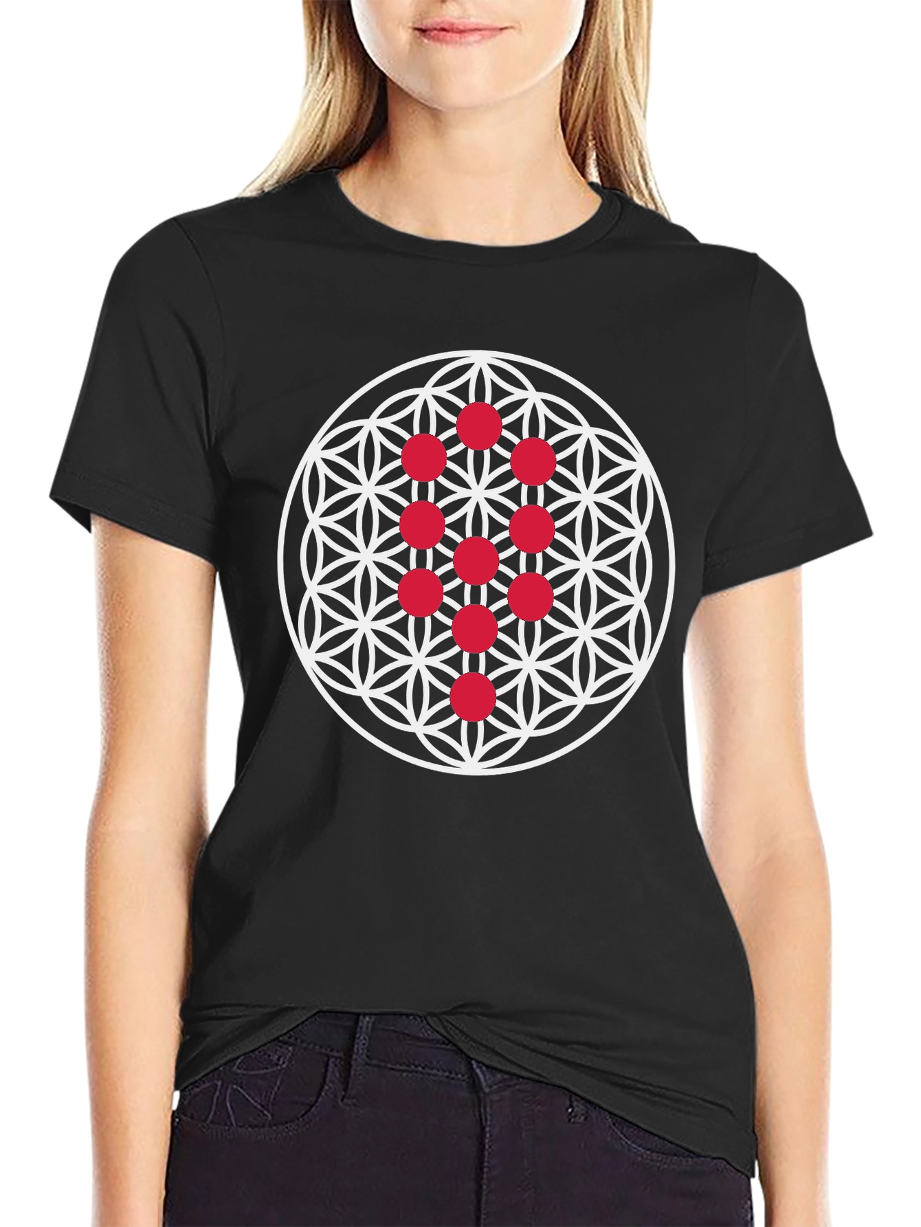 Black Sacred Geometry Seed of Life T-Shirt view 2