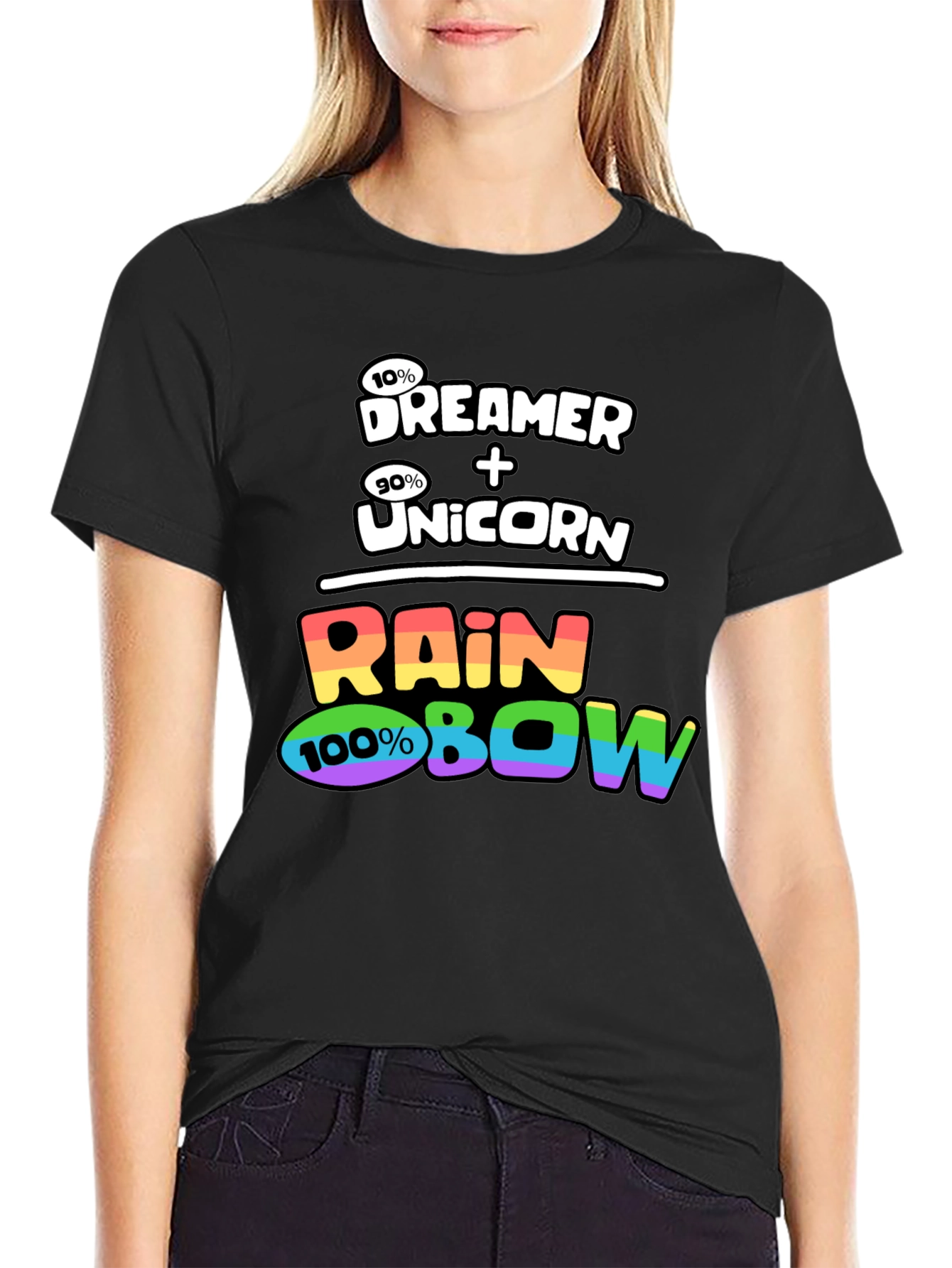 Black Dreamer Unicorn Rainbow Graphic T-Shirt view 2