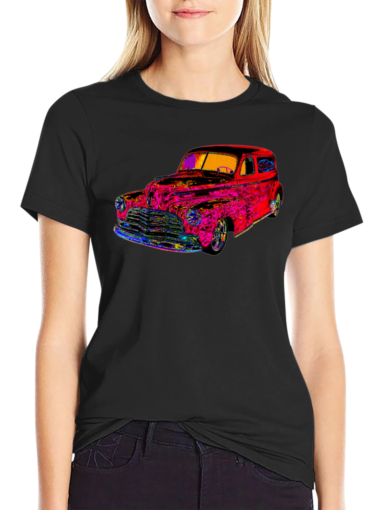 Black Vibrant Classic Car Graphic Tee - Stylish & Unique view 2