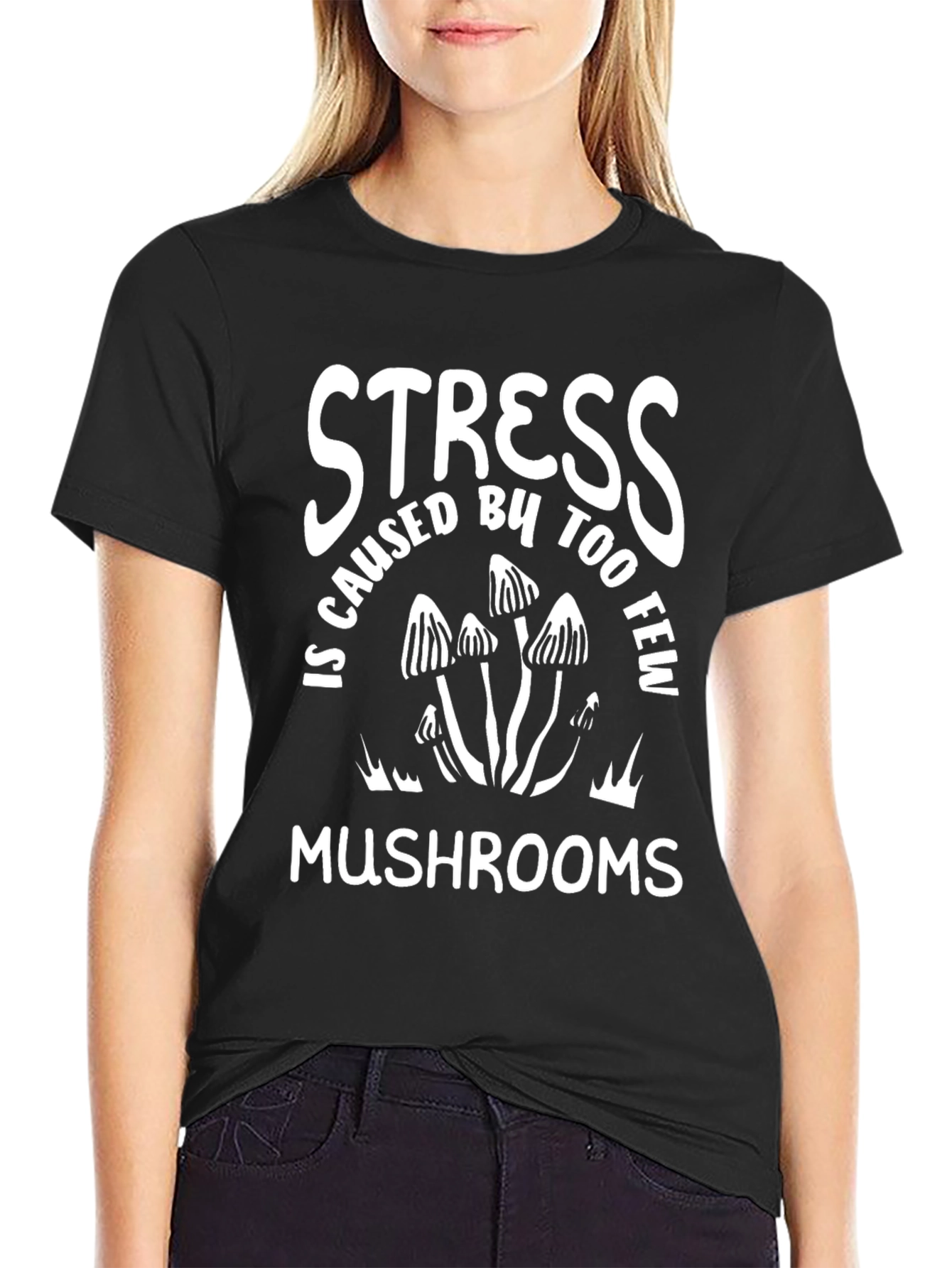 Black Stress Mushrooms Graphic Tee view 2