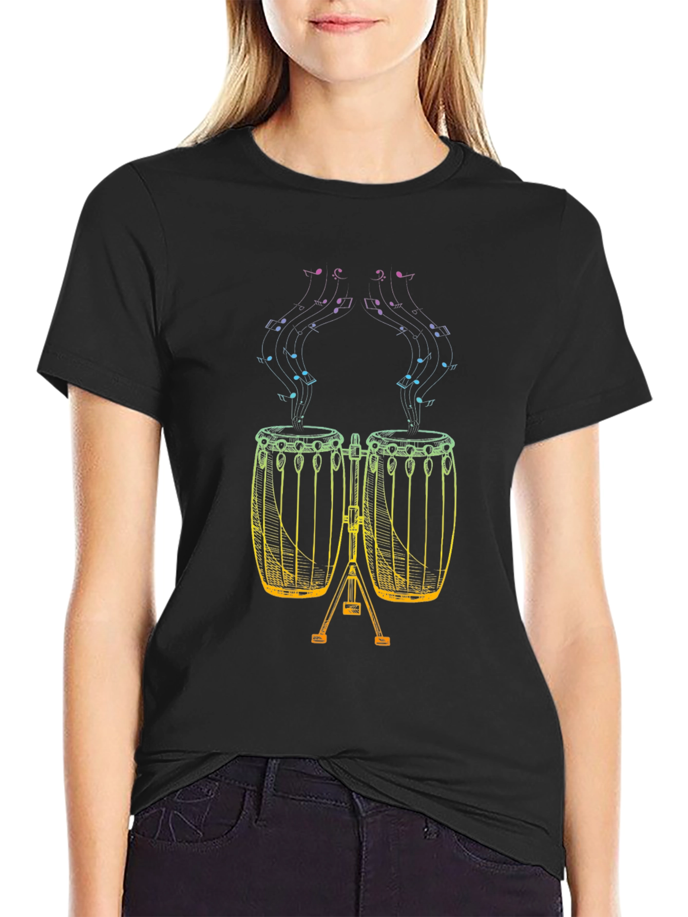 Black Musical Conga Drum Graphic T-Shirt view 2
