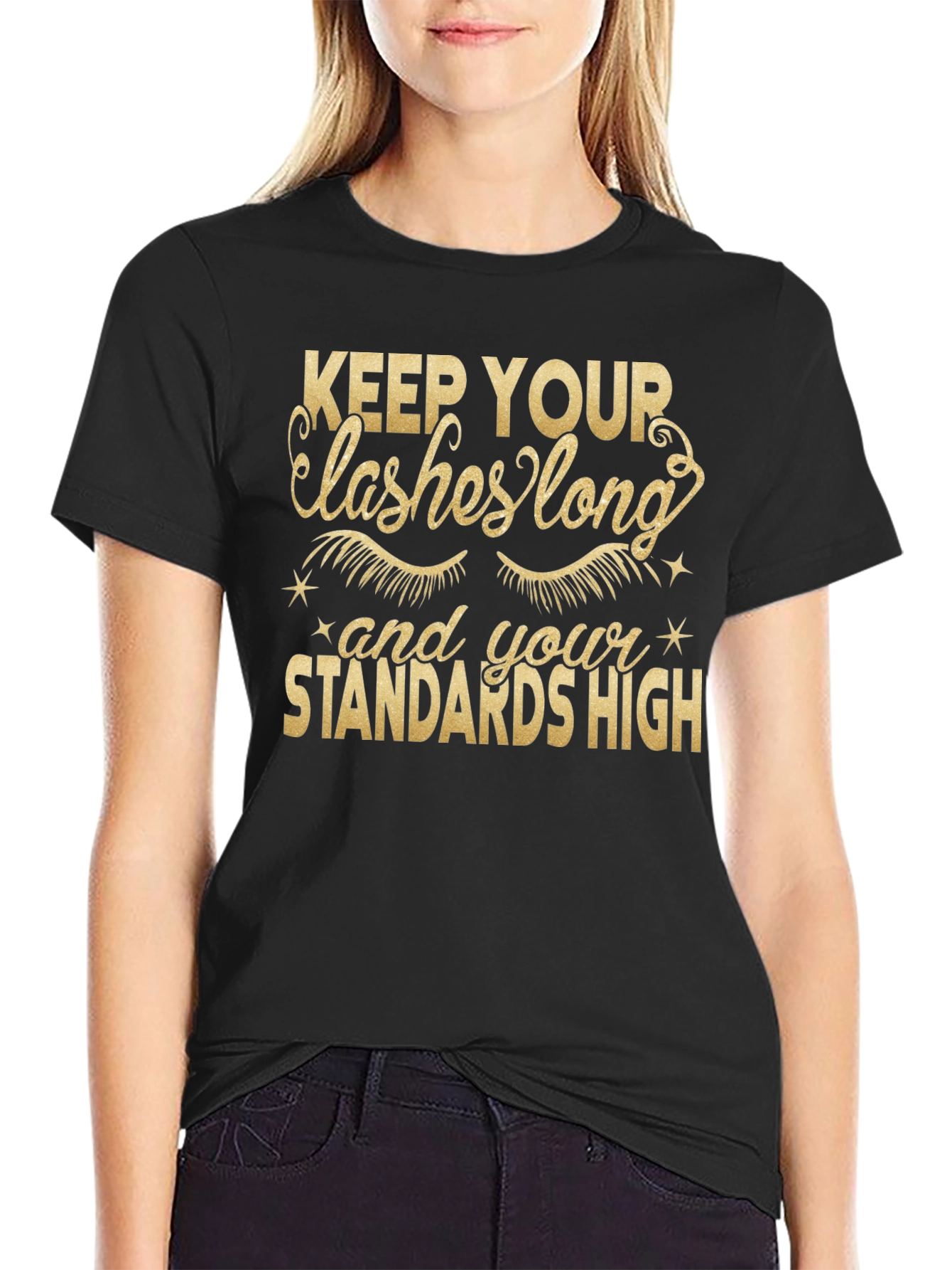 Black Keep Your Lashes Long Graphic Tee view 2