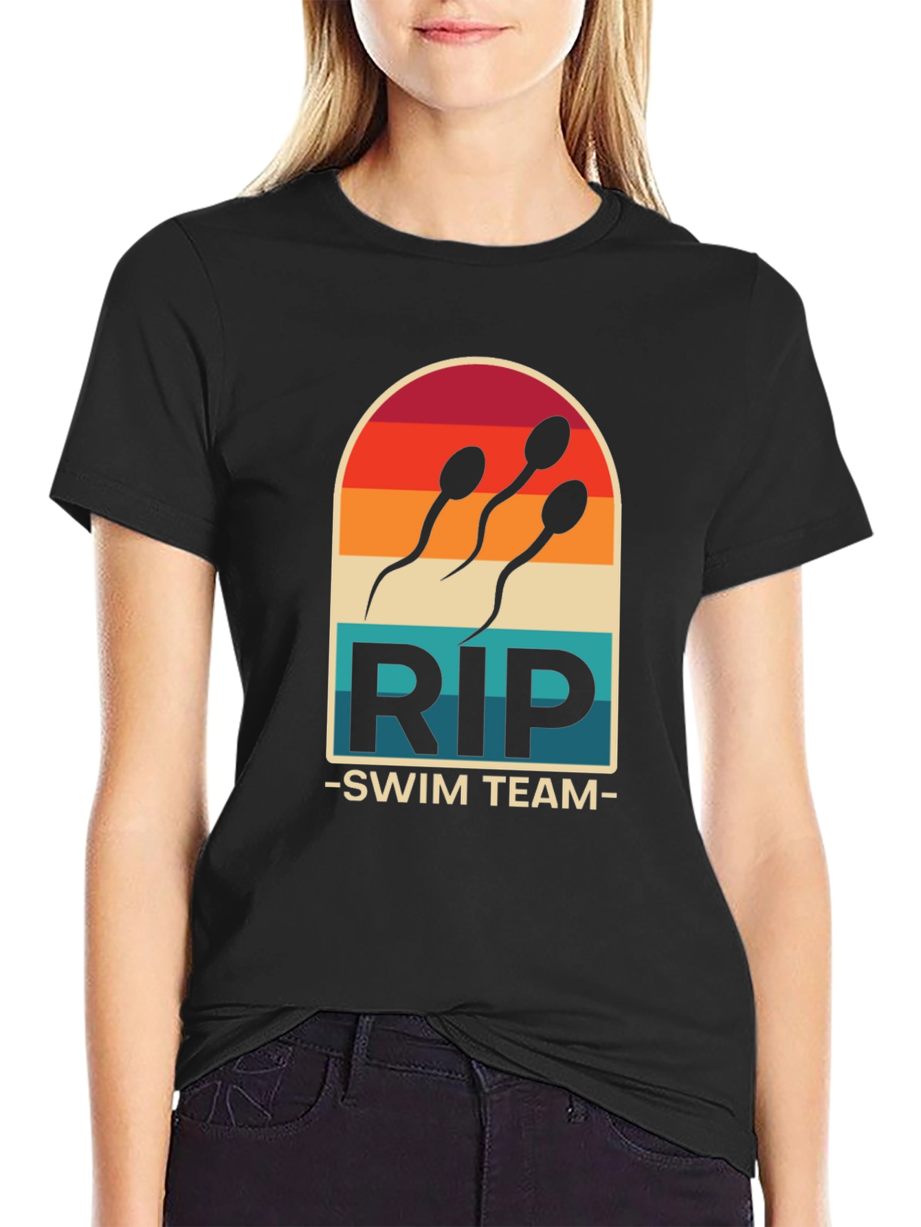 Black RIP Swim Team T-Shirt - Funny Sperm Design Tee view 2