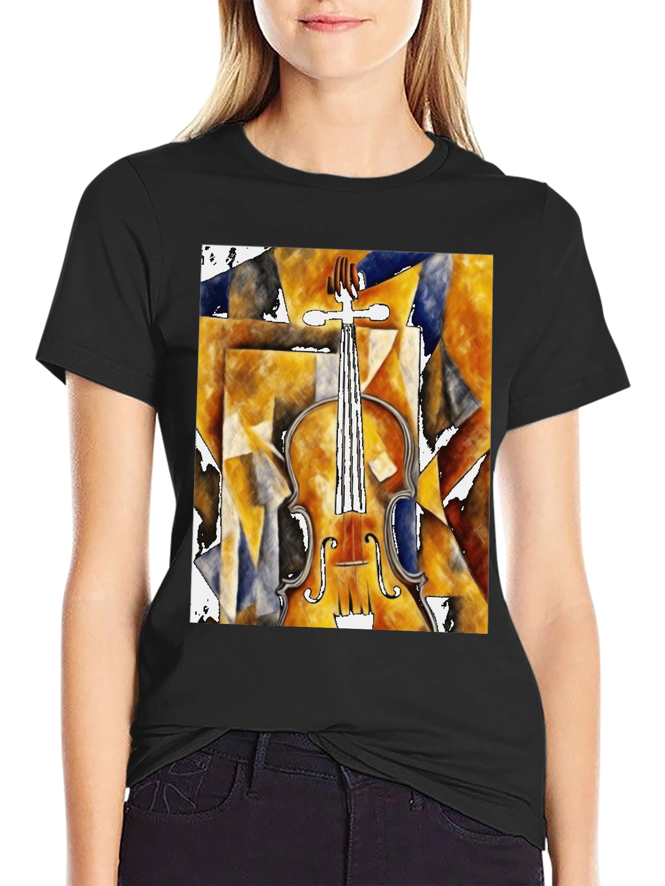 Black Abstract Violin Graphic Tee - Black Unisex Shirt view 2