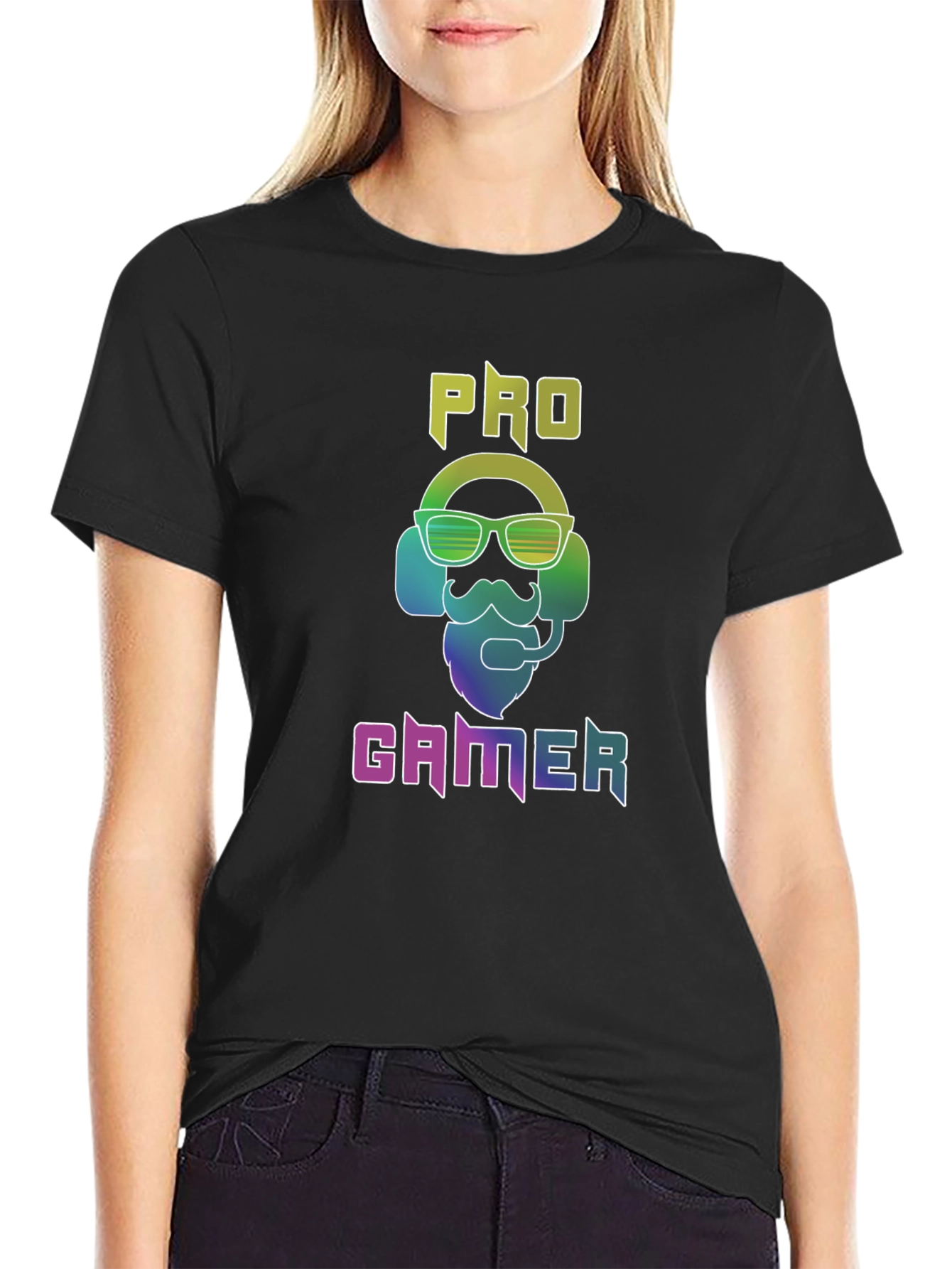 Black Pro Gamer T-Shirt - Black Cotton Tee with Colorful Graphic view 2